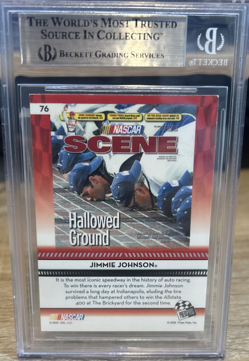 2009 Press Pass Scene JIMMIE JOHNSON #76 SIGNED AUTOGRAPH BECKETT BAS Slab