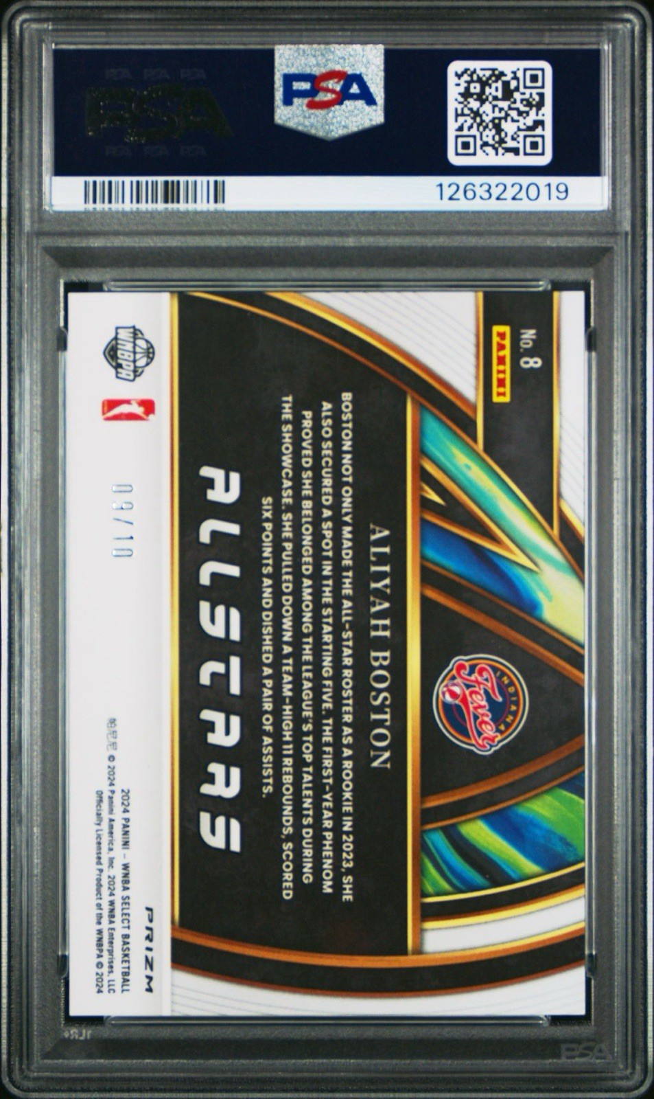 2024 ALIYAH BOSTON PANINI PRIZM ALL STARS WNBA GOLD CARD /10 PSA 9 INDIANA FEVER