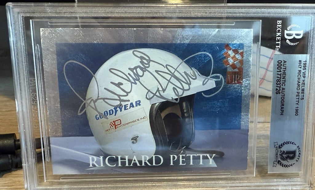 Signed Richard Petty 1995 Press Pass VIP Helmets #7 - Beckett BAS Slab