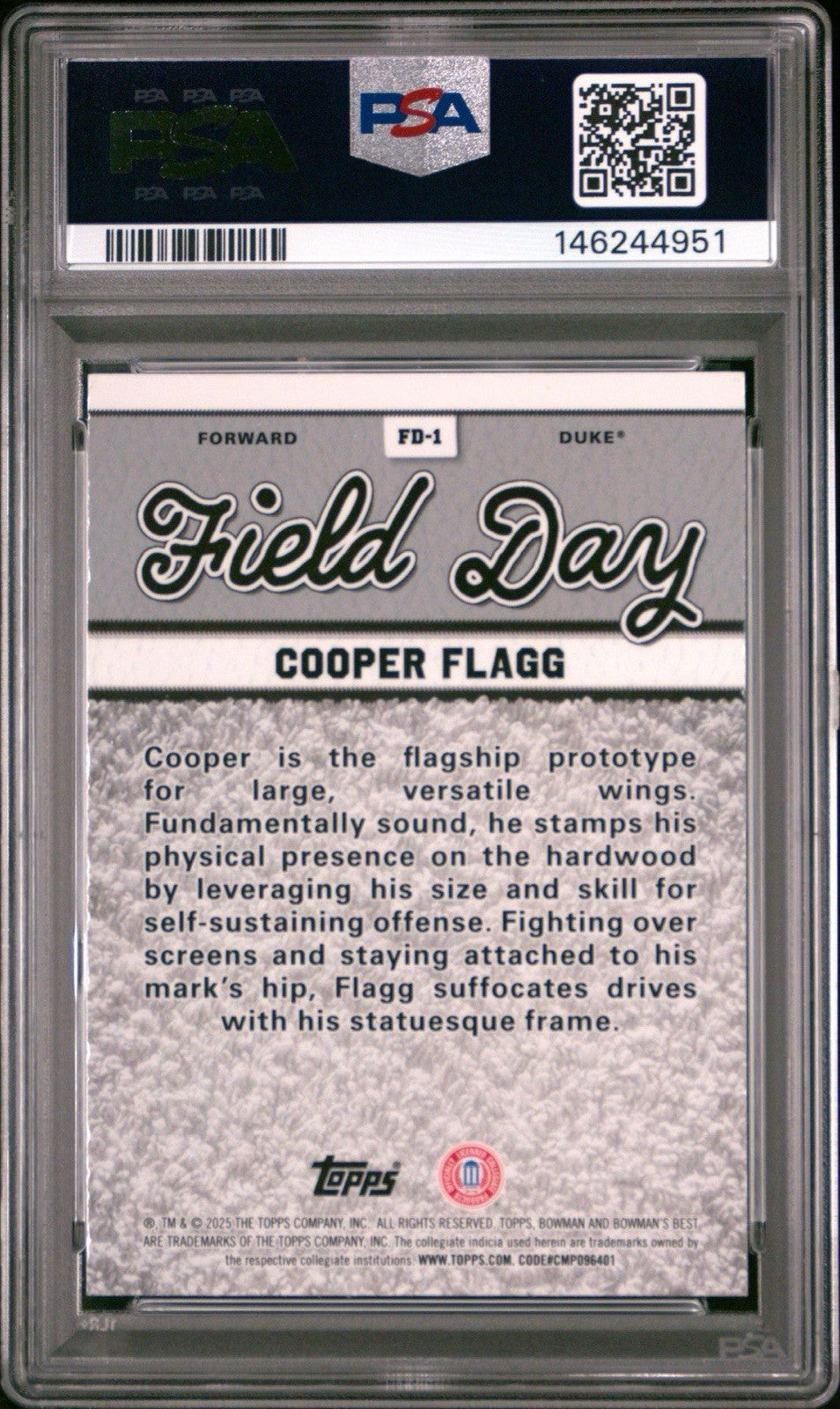 2024 Bowman U Best Cooper Flagg Field Day Shimmer Refractor PSA 10 Gem