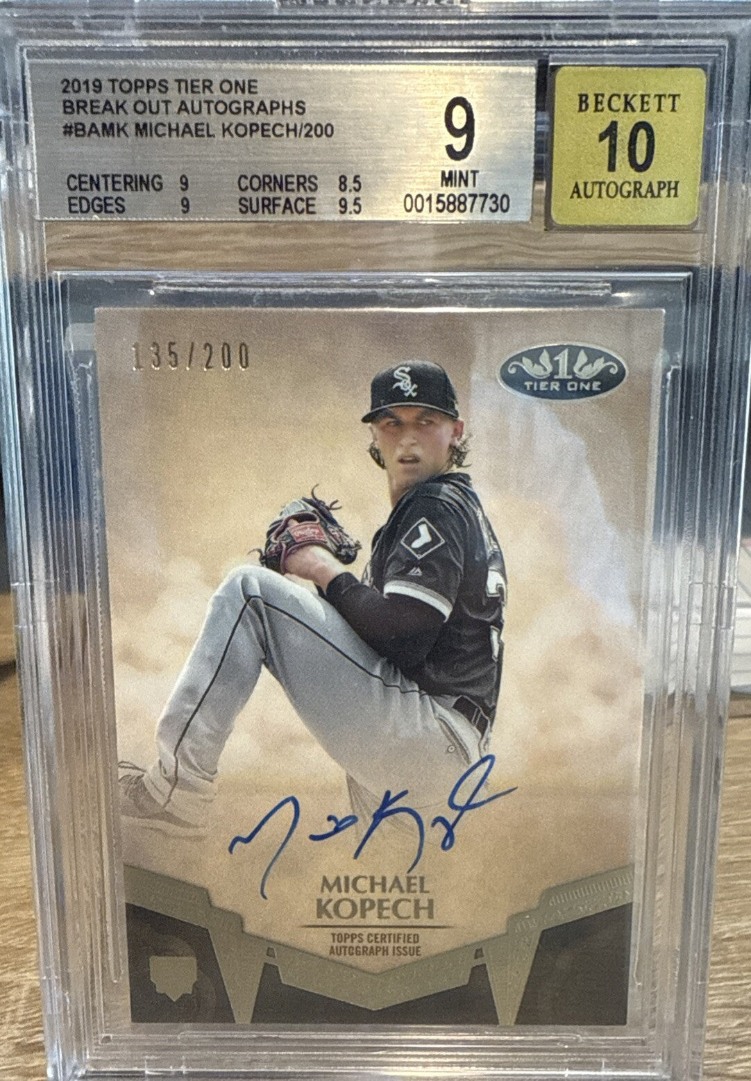 2019 Topps Tier One /200 Michael Kopech - Break Out Autographs BGS 9/Auto 10