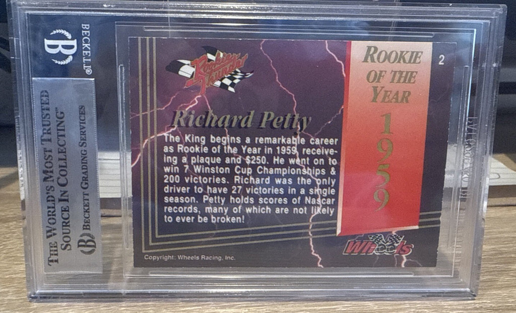 Signed Richard Petty 1993 Wheels Rookie Thunder #2 Beckett BAS Slabbed