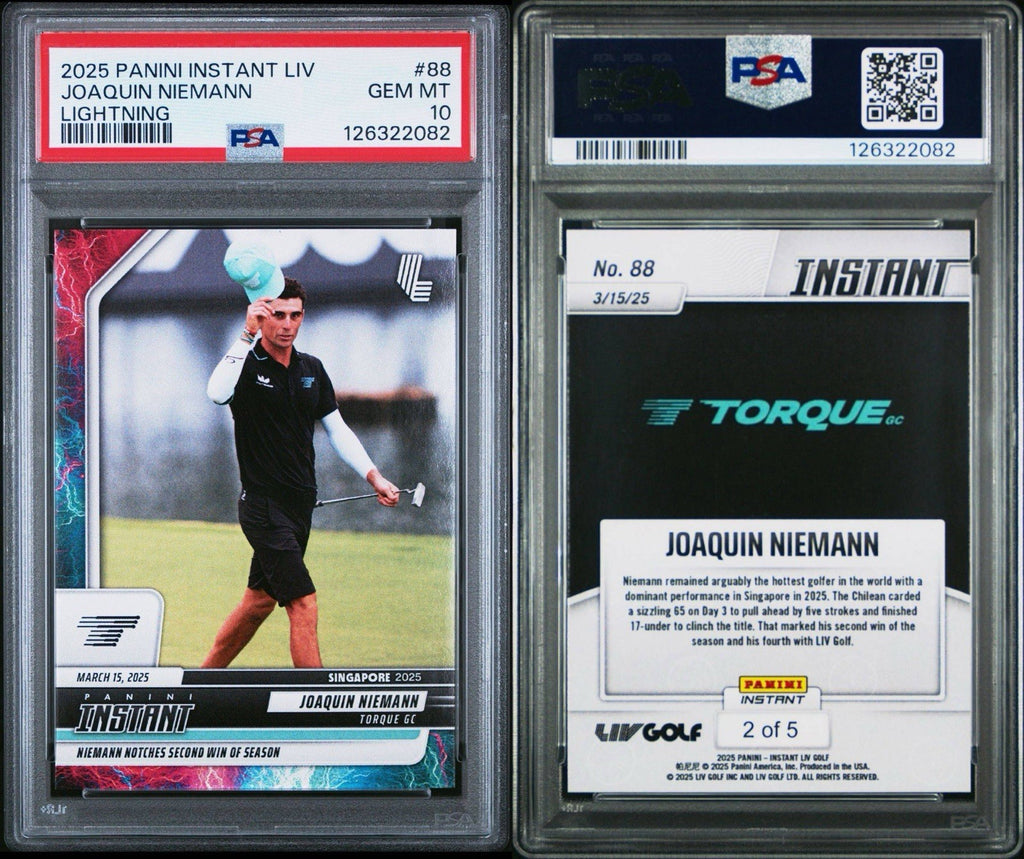2025 PANINI INSTANT #88 LIV - Joaquin Niemann LIGHTNING SSP #d /5 - PSA 10 Gem