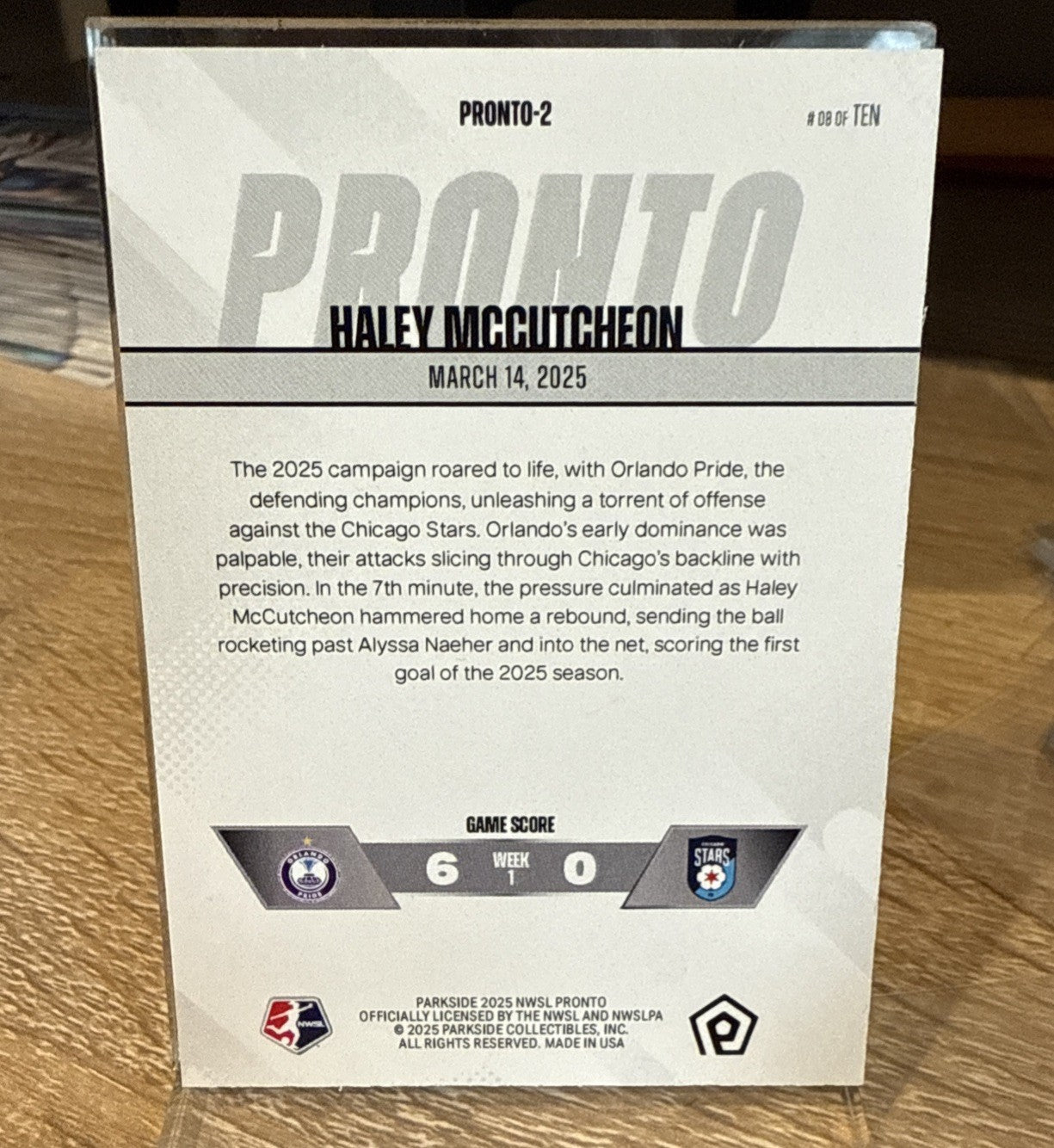 Haley McCutcheon 2025 PARKSIDE NWSL PRONTO Silver #d /10 -  PRONTO-2