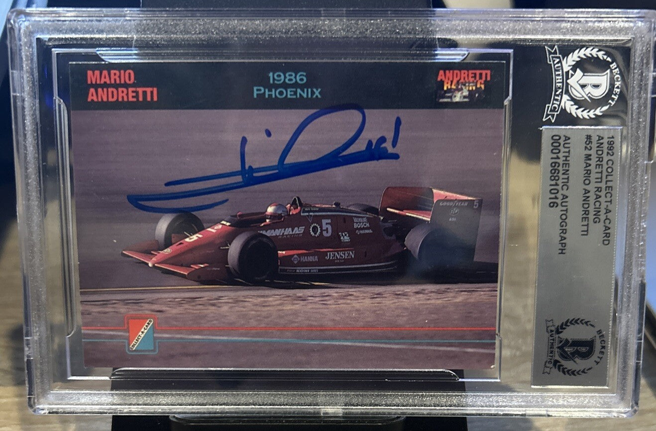 MARIO ANDRETTI Signed 1992 Collect A Card #52 Beckett BAS encased Indy Racing