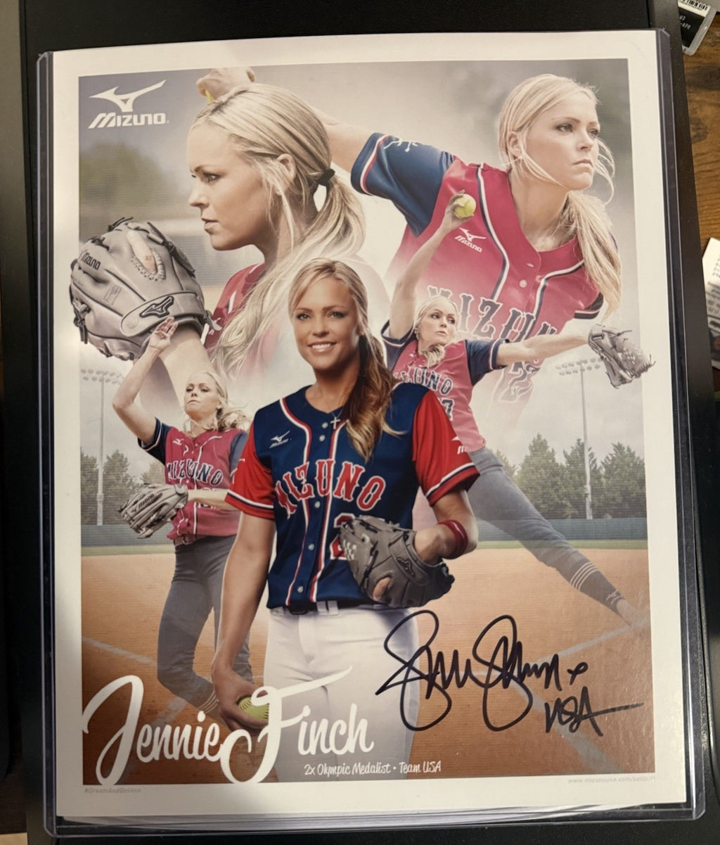Jennie Finch Signed 8x10 Mizuno Promo Card Stock