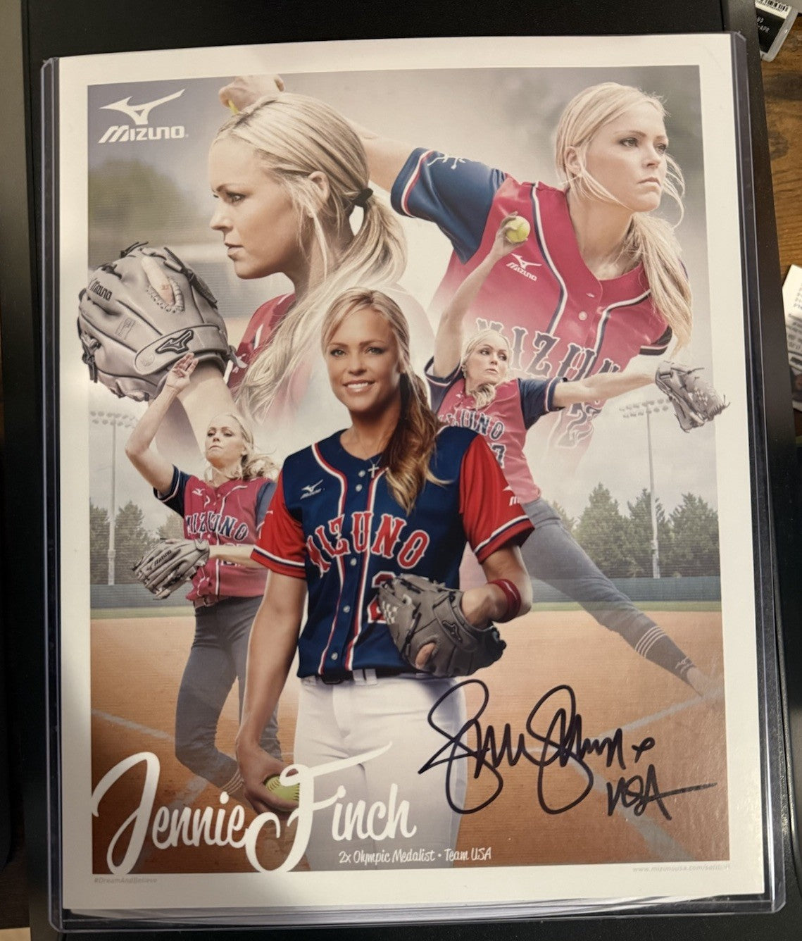 Jennie Finch Signed 8x10 Mizuno Promo Card Stock