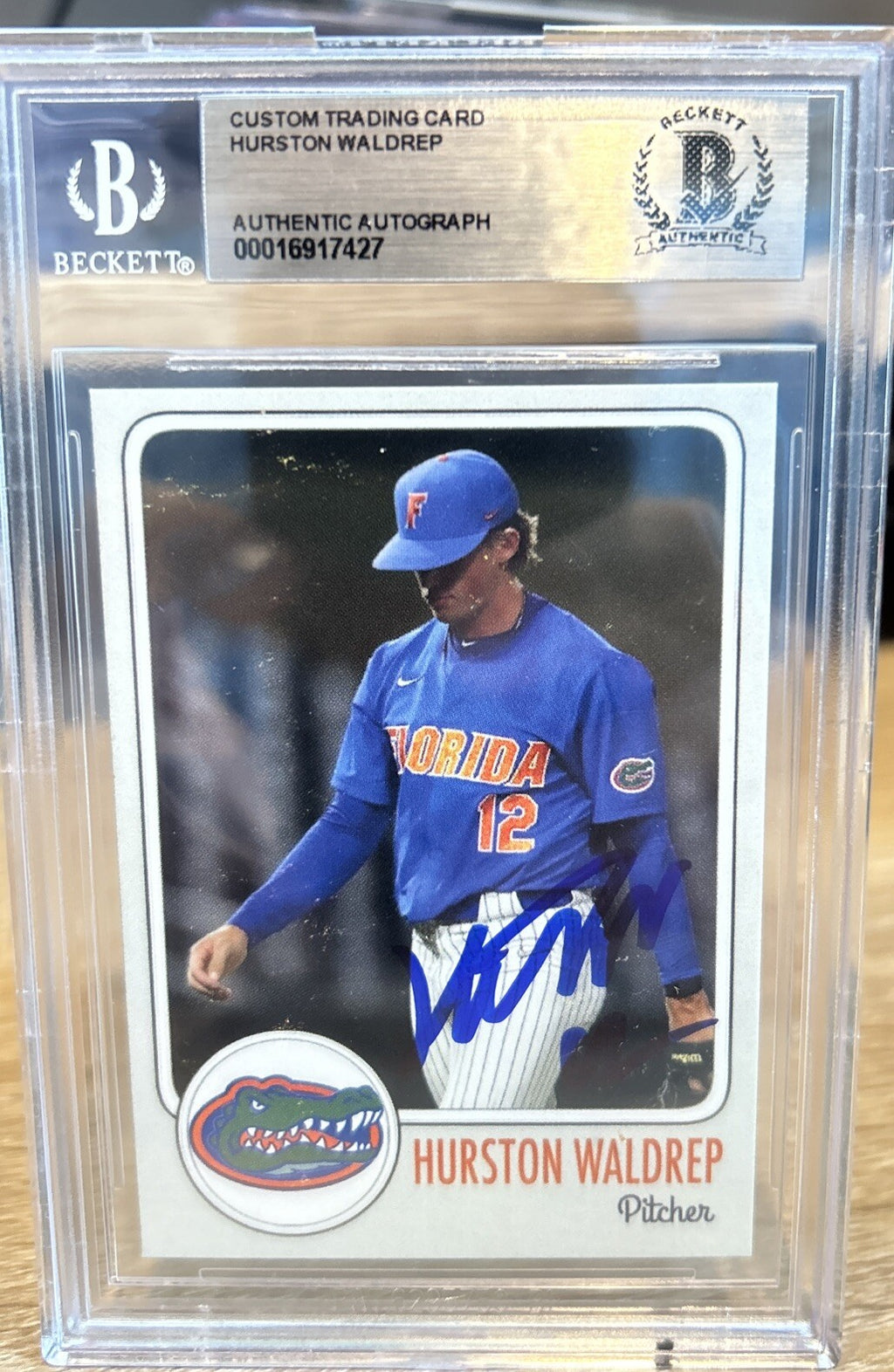 Signed Hurston Waldrep Custom Baseball Card Beckett BAS Slab