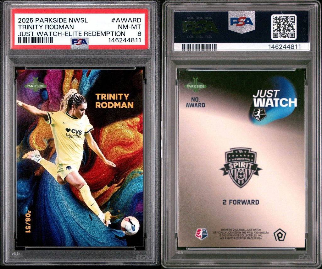 2025 Parkside NWSL Trinity Rodman Just Watch /51 Keepr Exclusive PSA 8