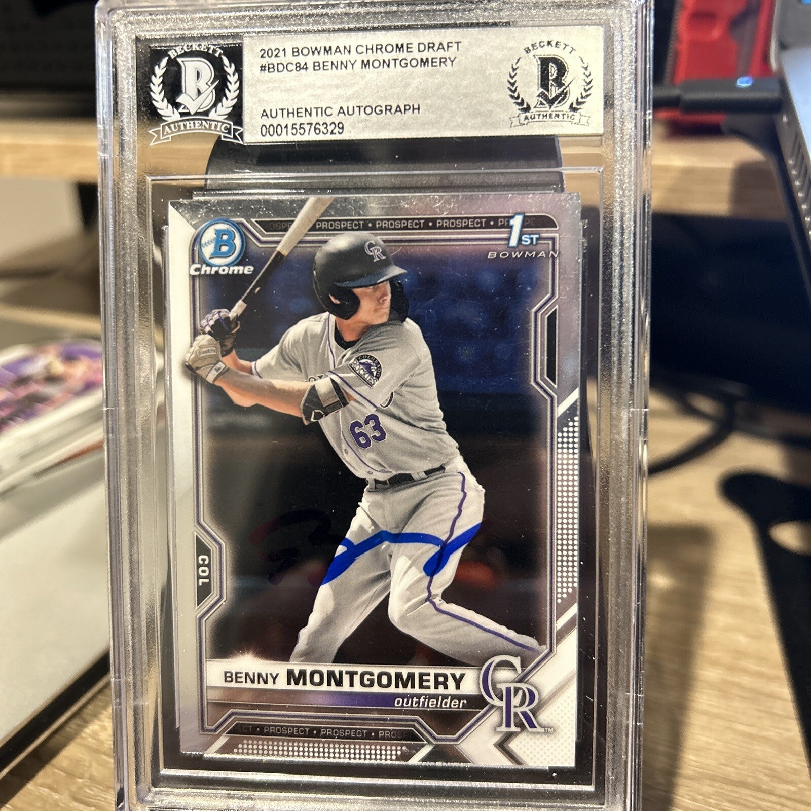 Benny Montgomery Rockies Auto SIGNED 2021 1st BOWMAN Chrome BECKETT BAS slabbed