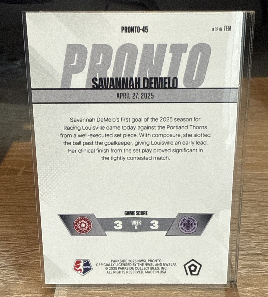 Savannah DeMelo 2025 PARKSIDE NWSL PRONTO SILVER #PRONTO-46 - 02/10