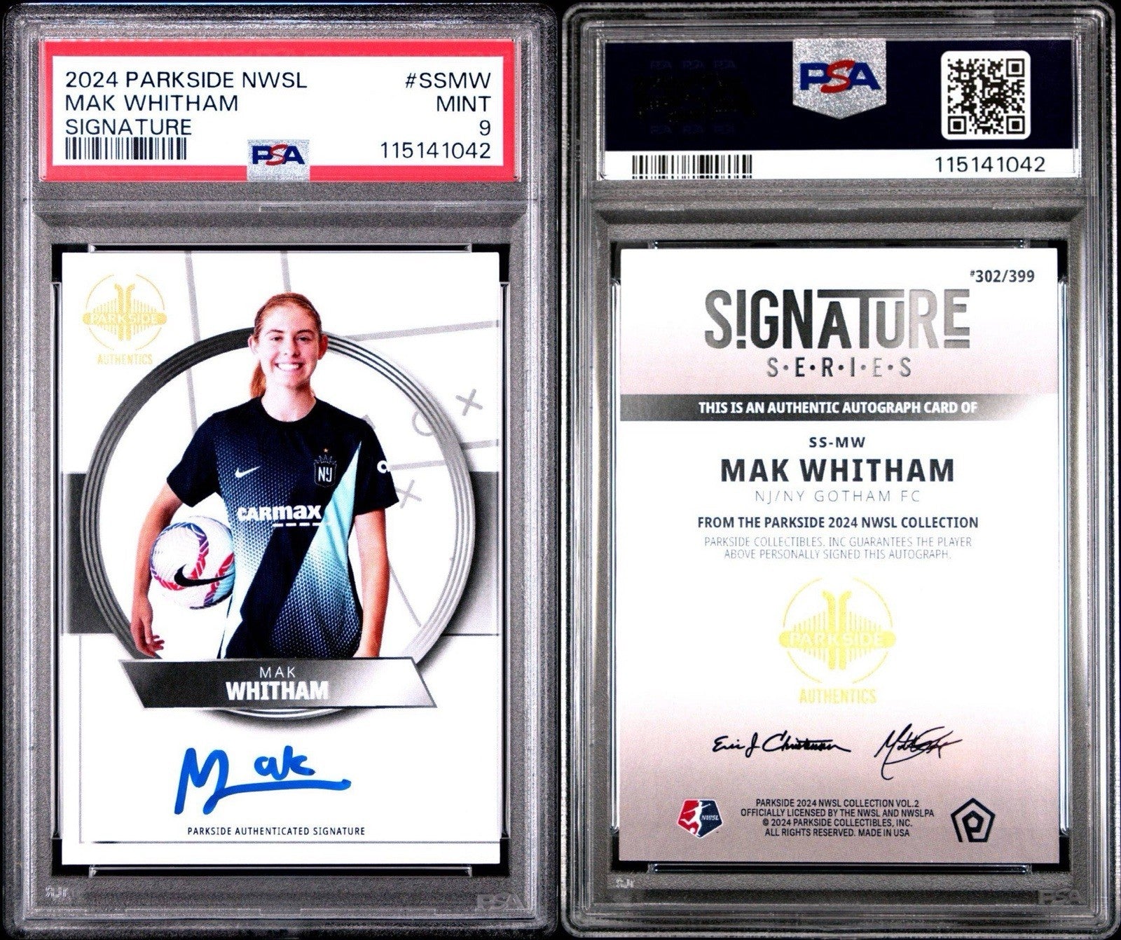 Mak Whitham 2024 Parkside NWSL Vol 2 Signature Series /399 Auto RC PSA 9