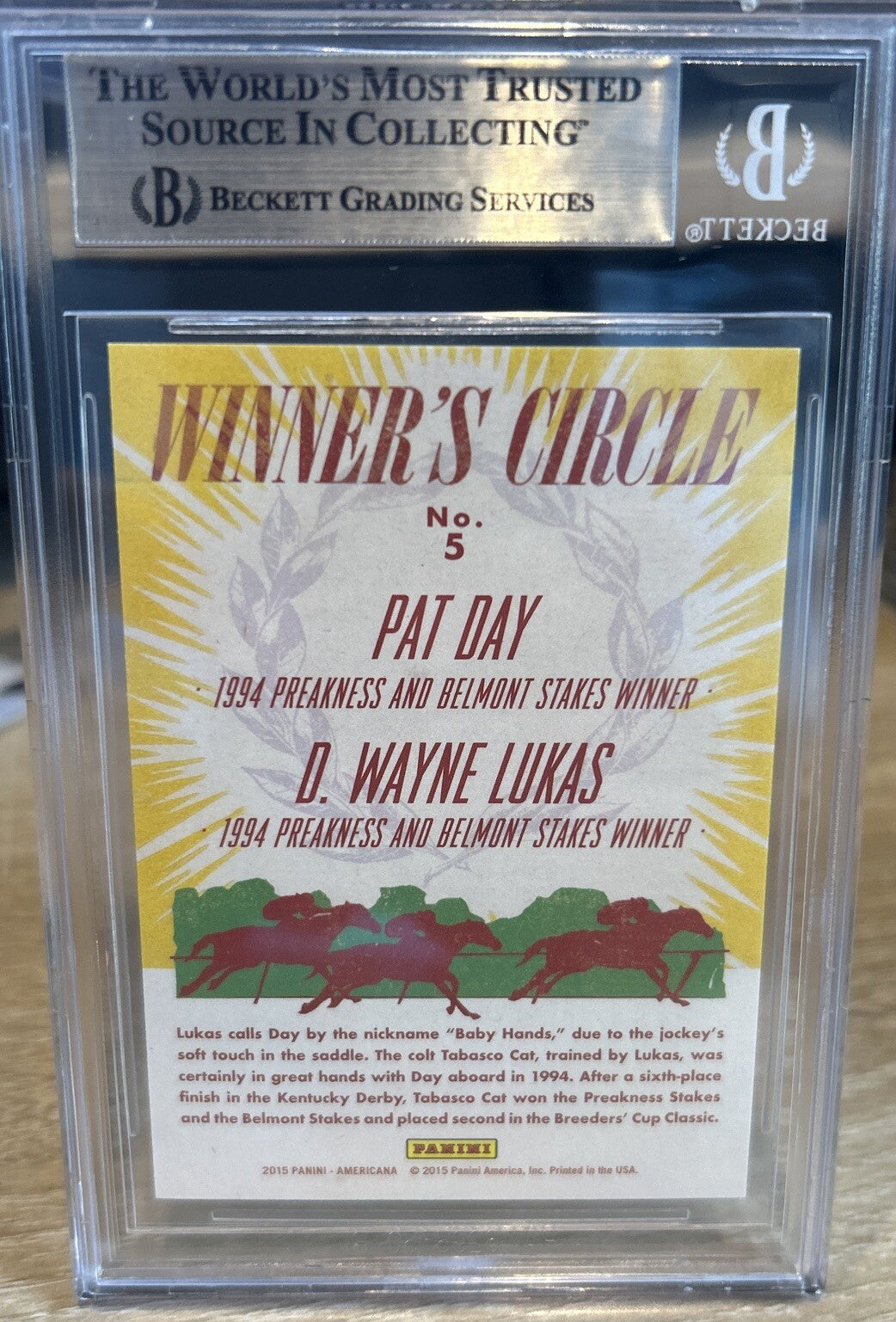 2015 Panini Americana Winner's Circle #8 Pat Day Signed Beckett BAS Slab