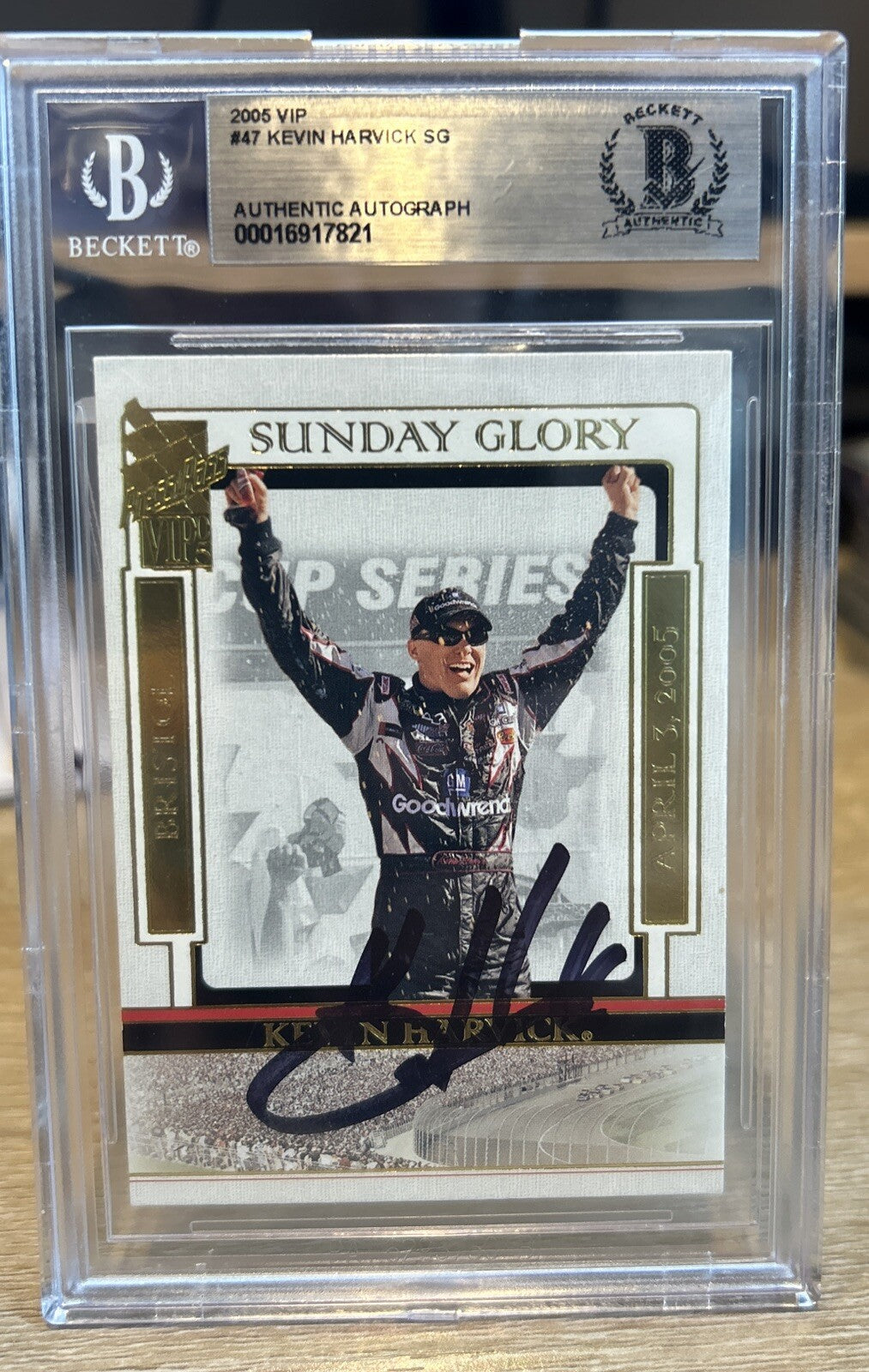 Signed Kevin Harvick 2005 Press Pass VIP #47 Beckett BAS Certed Slab