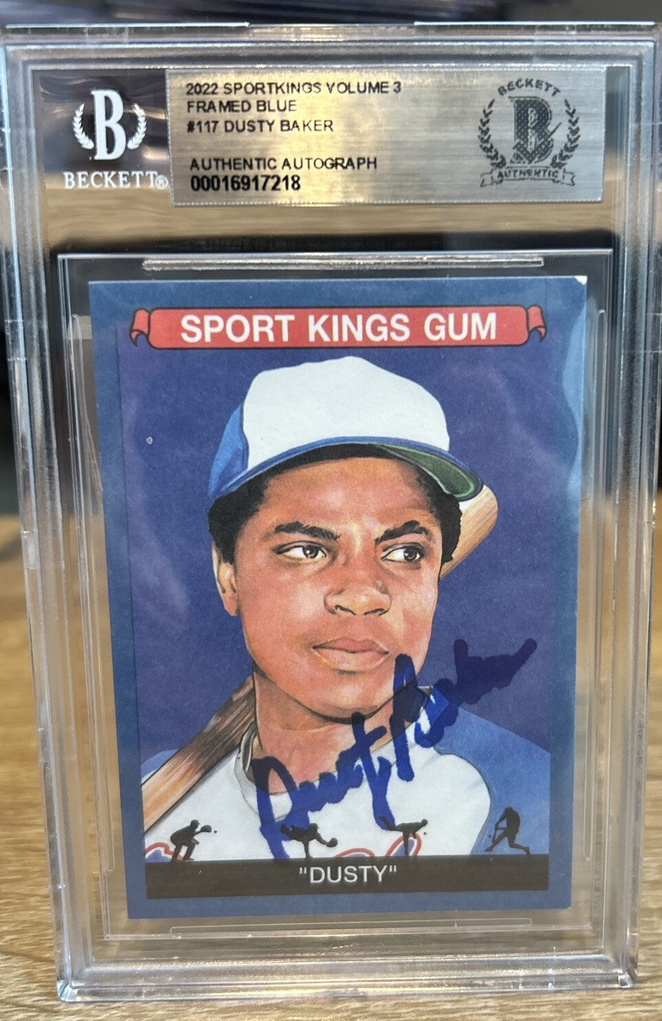 Signed DUSTY BAKER 2022 Sportskings Vol 3 Framed Blue #117  BAS BECKETT SLAB