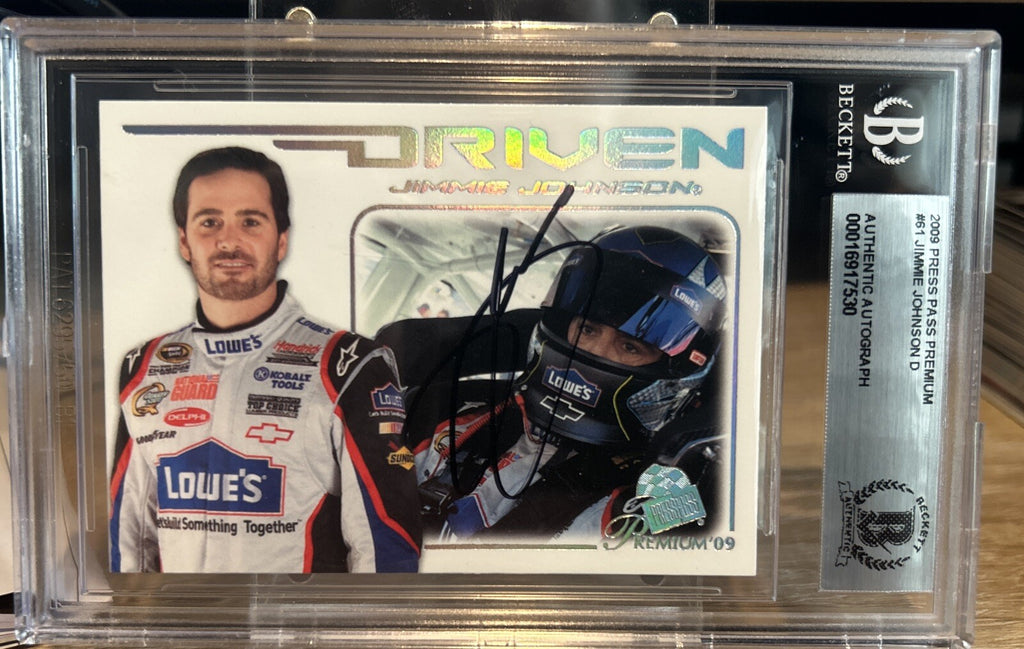 Signed 2009 Press Pass Premium JIMMIE JOHNSON #61 AUTOGRAPH BECKETT BAS Slab