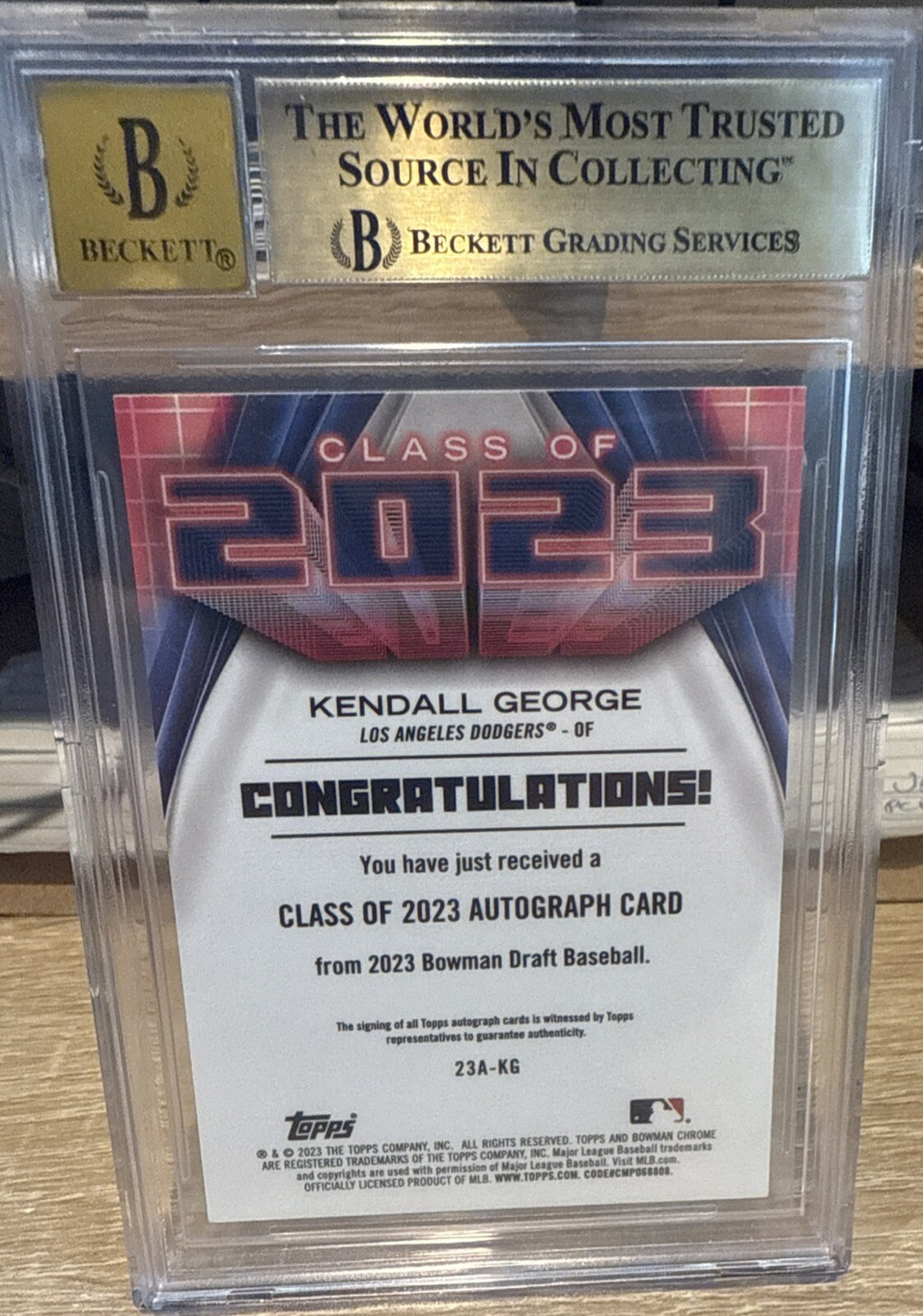 BGS 9.5 Auto 10 Gem -2023 Bowman Chrome Draft Kendall George Class Of 2023 AUTO