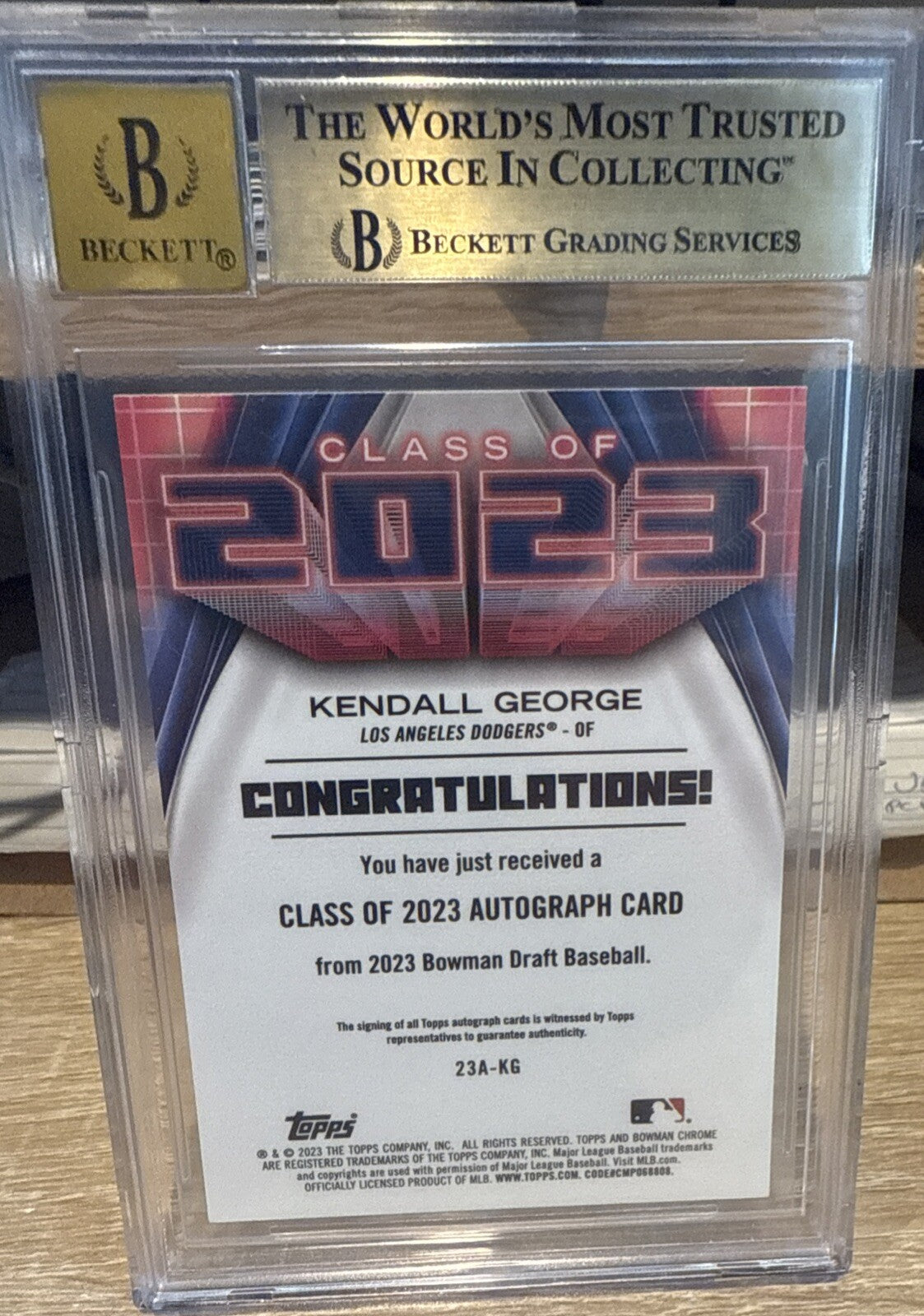 BGS 9.5 Auto 10 Gem -2023 Bowman Chrome Draft Kendall George Class Of 2023 AUTO