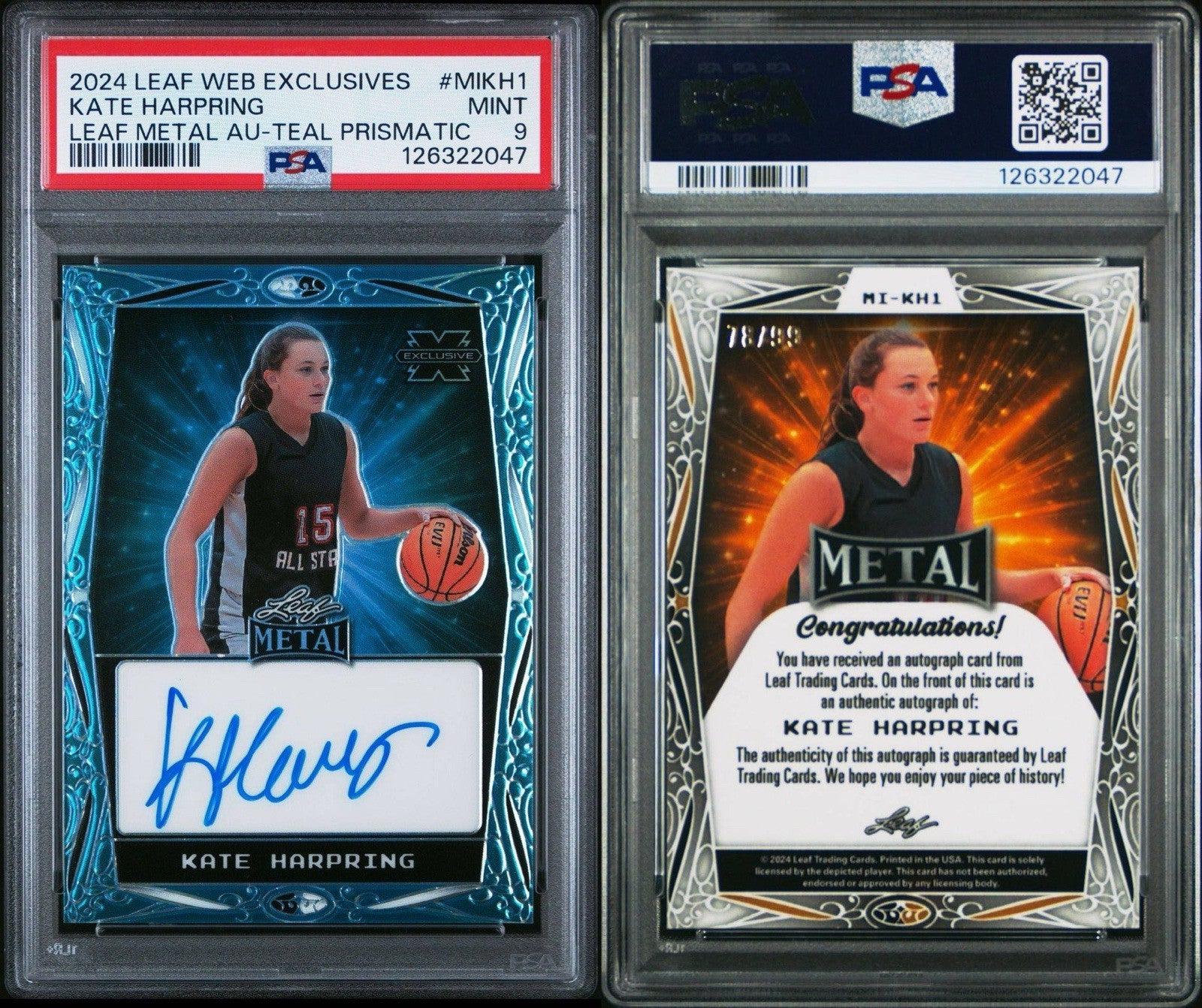 2024 Leaf Web Exclusives Kate Harpring Metal Teal Prismatic RC Auto /99 PSA 9