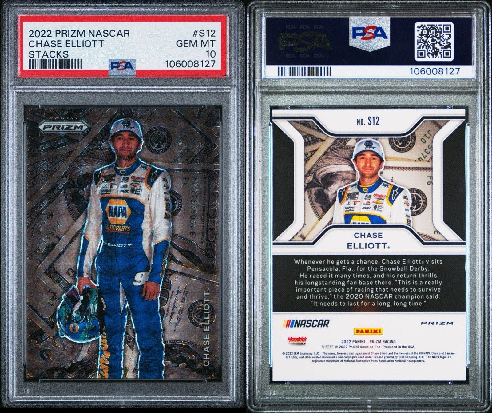 Chase Elliott 2022 Panini Prizm Racing Stacks Insert Card # S12 PSA 10 Gem Mint