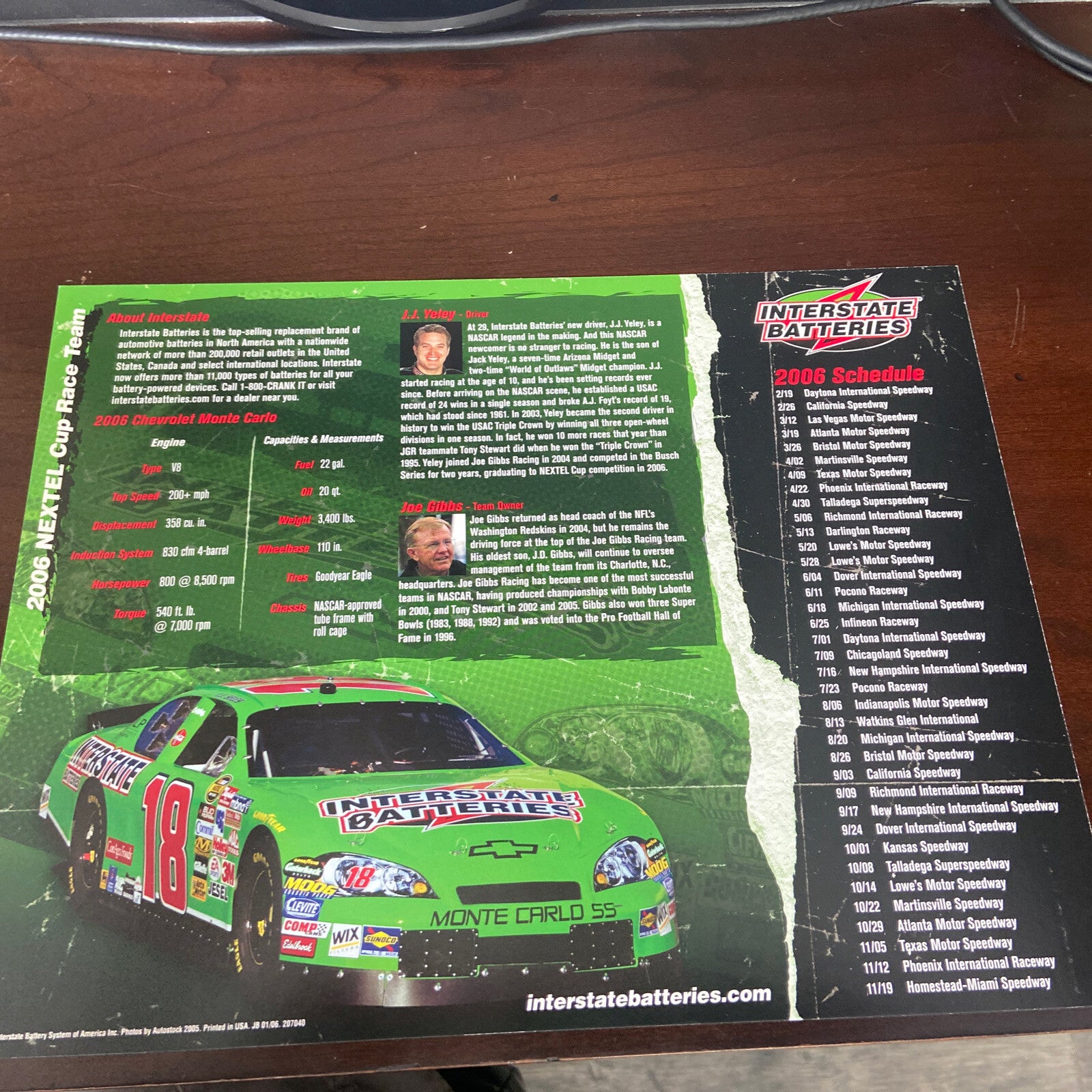 JJ Yeley Signed 2006 NASCAR Hero Card 8x10 Auto PSA/DNA COA