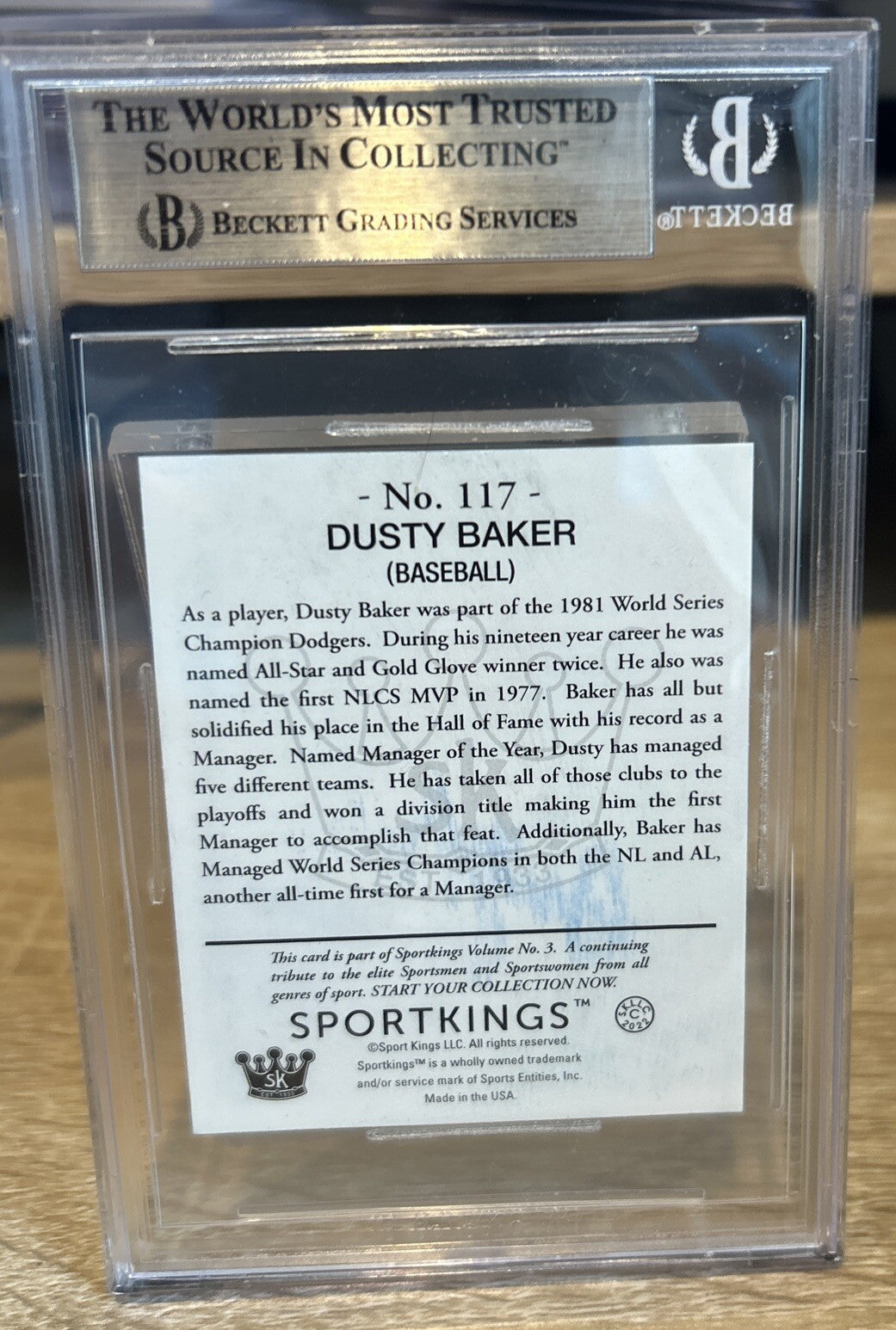 Signed DUSTY BAKER 2022 Sportskings Vol 3 Mini #117  BAS BECKETT SLAB
