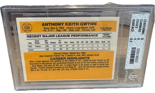 1983 DONRUSS #598 TONY GWYNN RC PADRES HOF BECKETT NM-MT 8