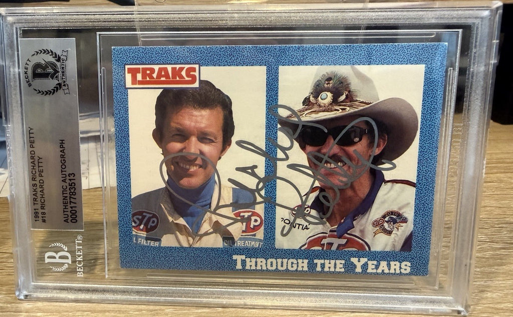 Signed Richard Petty #18 autograph auto 1991 Traks NASCAR - Beckett BAS Slab