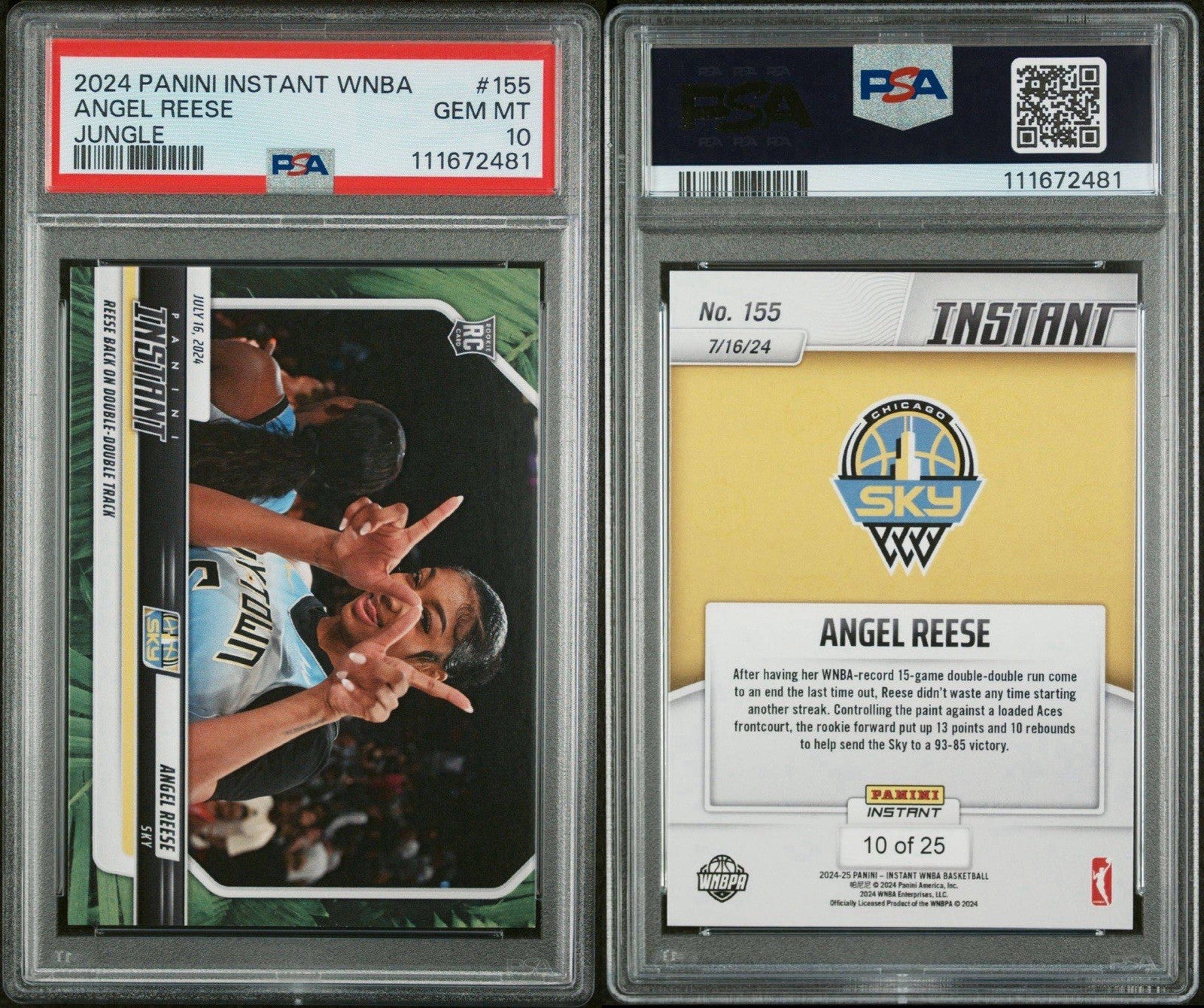 ANGEL REESE - 2024 PANINI INSTANT WNBA #155 - JUNGLE #d /25 PSA 10 Gem Mint