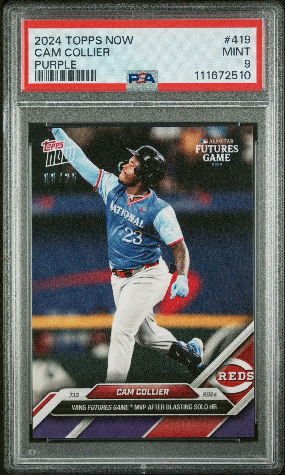 Cam Collier 2024 Futures Game MVP - 2024 MLB TOPPS NOW Card Purple /25 - PSA 9