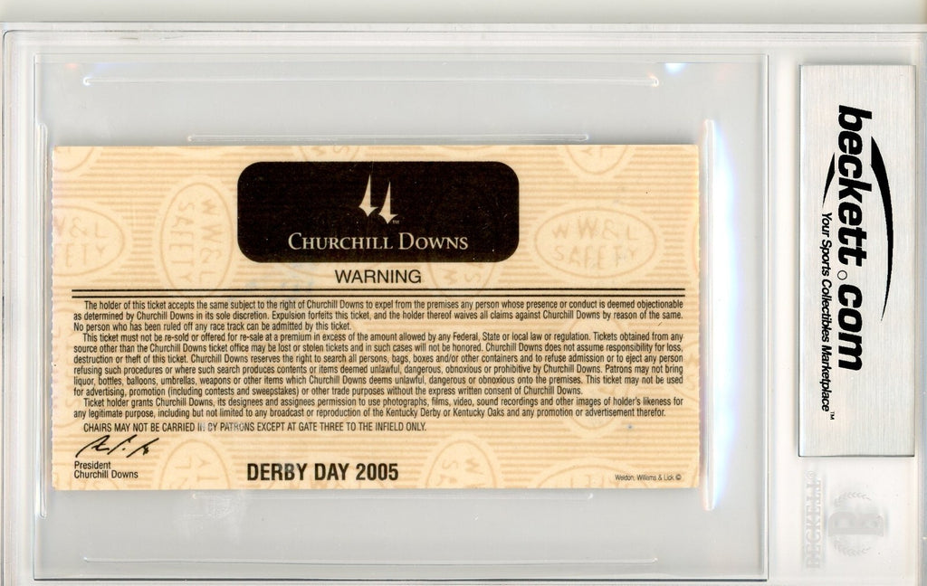 Mike Smith Signed 2005 Kentucky Derby Ticket Stub - BAS Beckett Slab