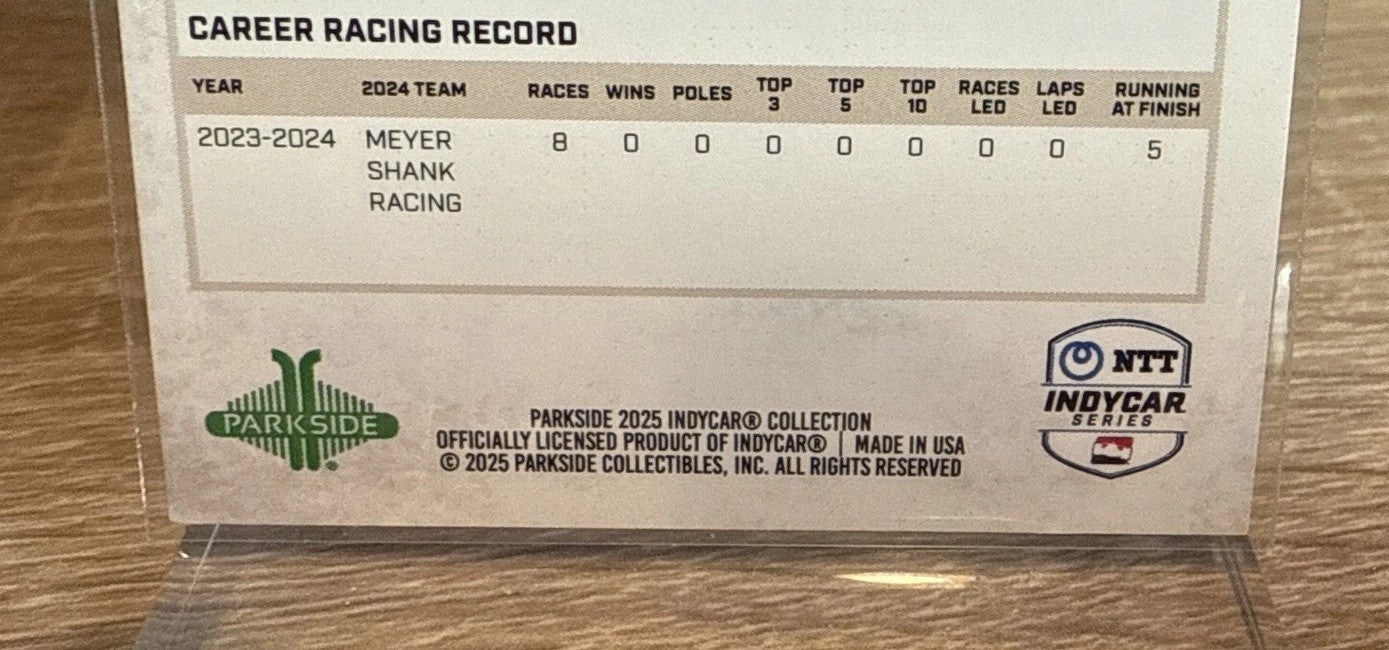 Tom Blomqvist 2025 Parkside Indycar #30  Gold 1/1 🔥🔥🔥
