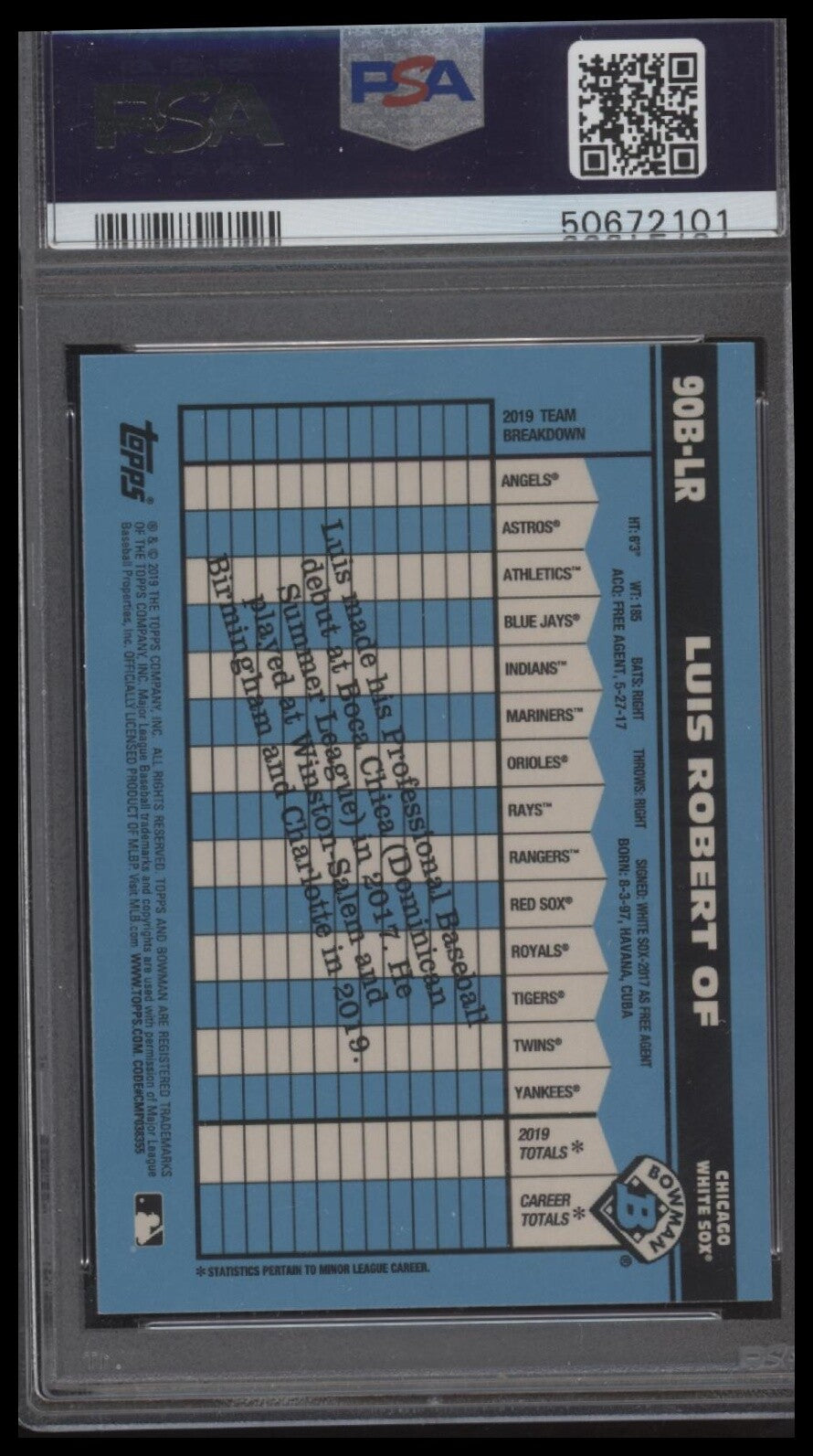 2020 Bowman Chrome 1990 Bowman #90BLR Luis Robert 1990 Bowman PSA 9