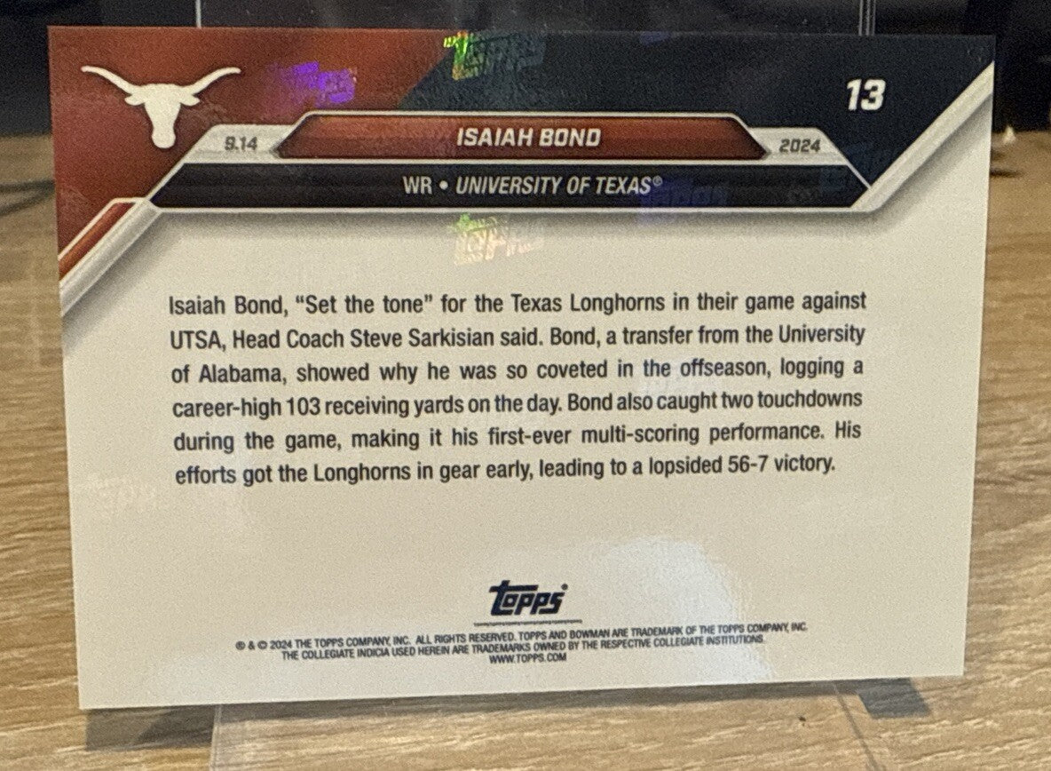 2024 Bowman U Now Football Blue Parallel #13 Isaiah Bond  /49 - Texas Longhorns