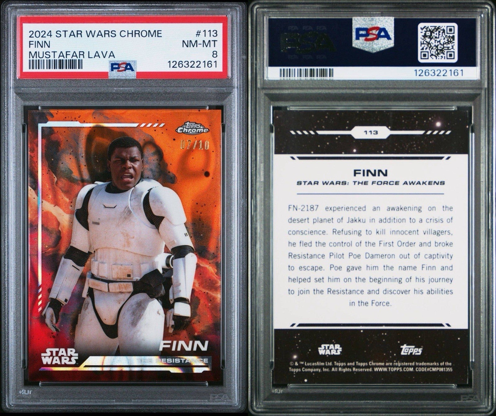 2024 Topps Chrome Star Wars Finn- Mustafar Lava #d /10 PSA 8