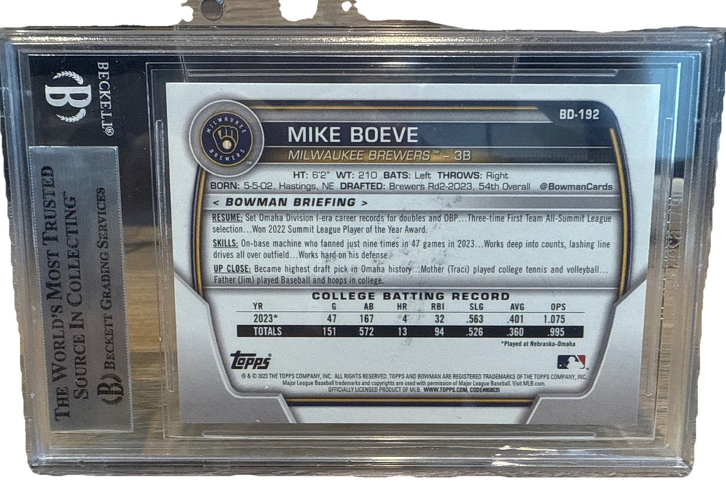 Mike Boeve Auto 2023 Bowman 1st Draft BAS Beckett Authentic On Card Signed