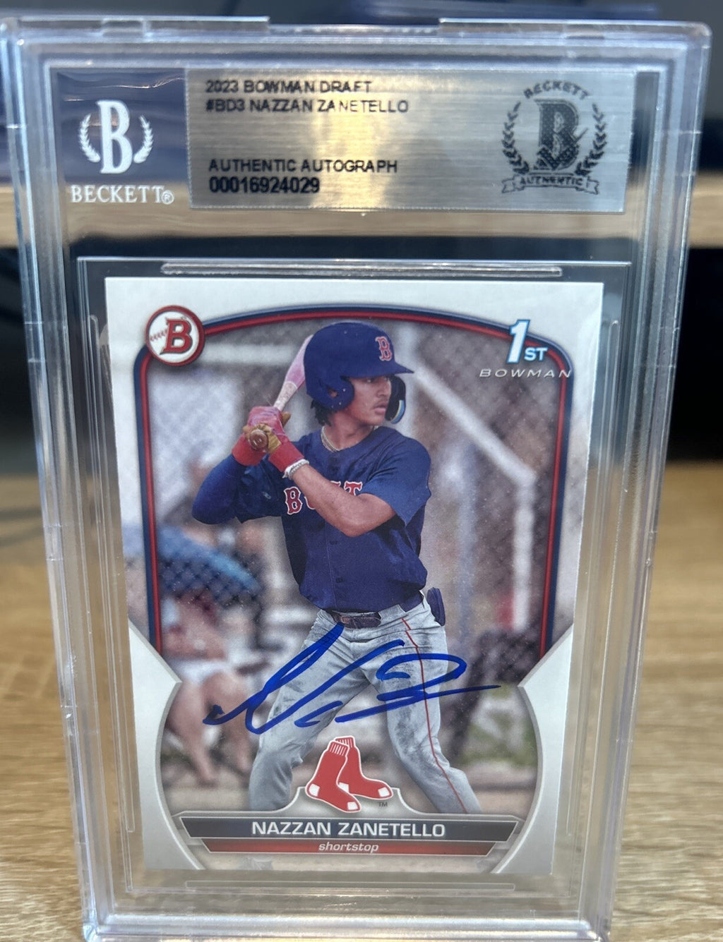 Nazzan Zanetello Auto 2023 Bowman 1st Draft BAS Beckett Authentic On Card Signed