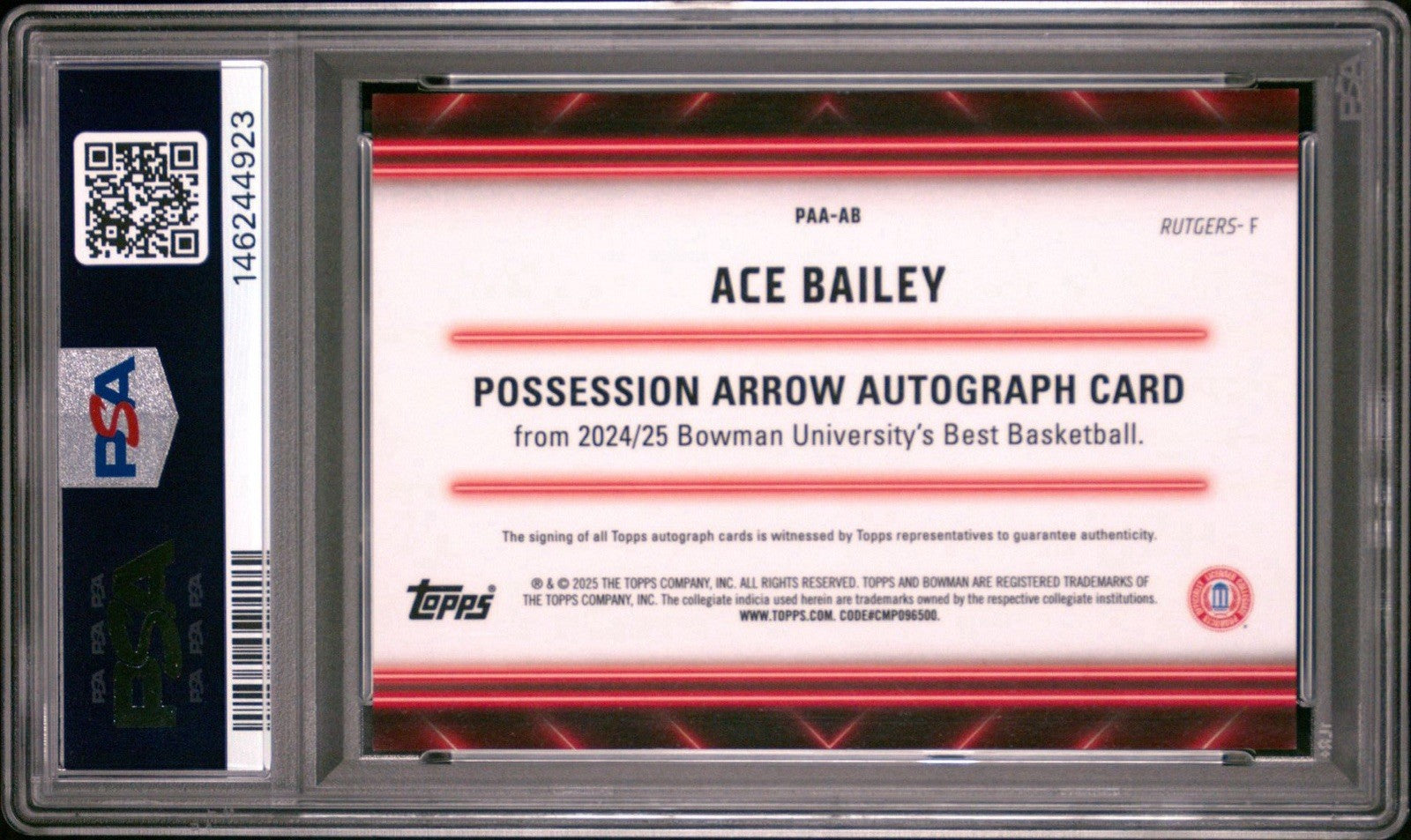 2024 BOWMAN U BEST ACE BAILEY POSSESSION ARROW AUTO Gold GEO. /50 PSA 10 Gem