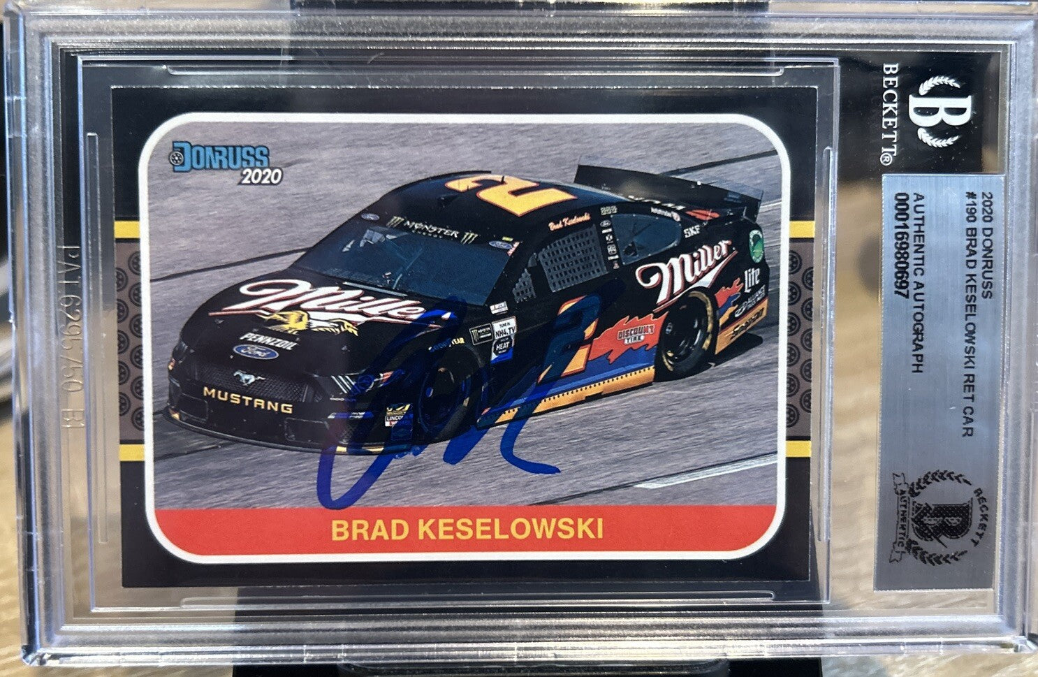 Signed Brad Keselowski 2020 Donruss Retro #190 BAS Beckett COA Slab