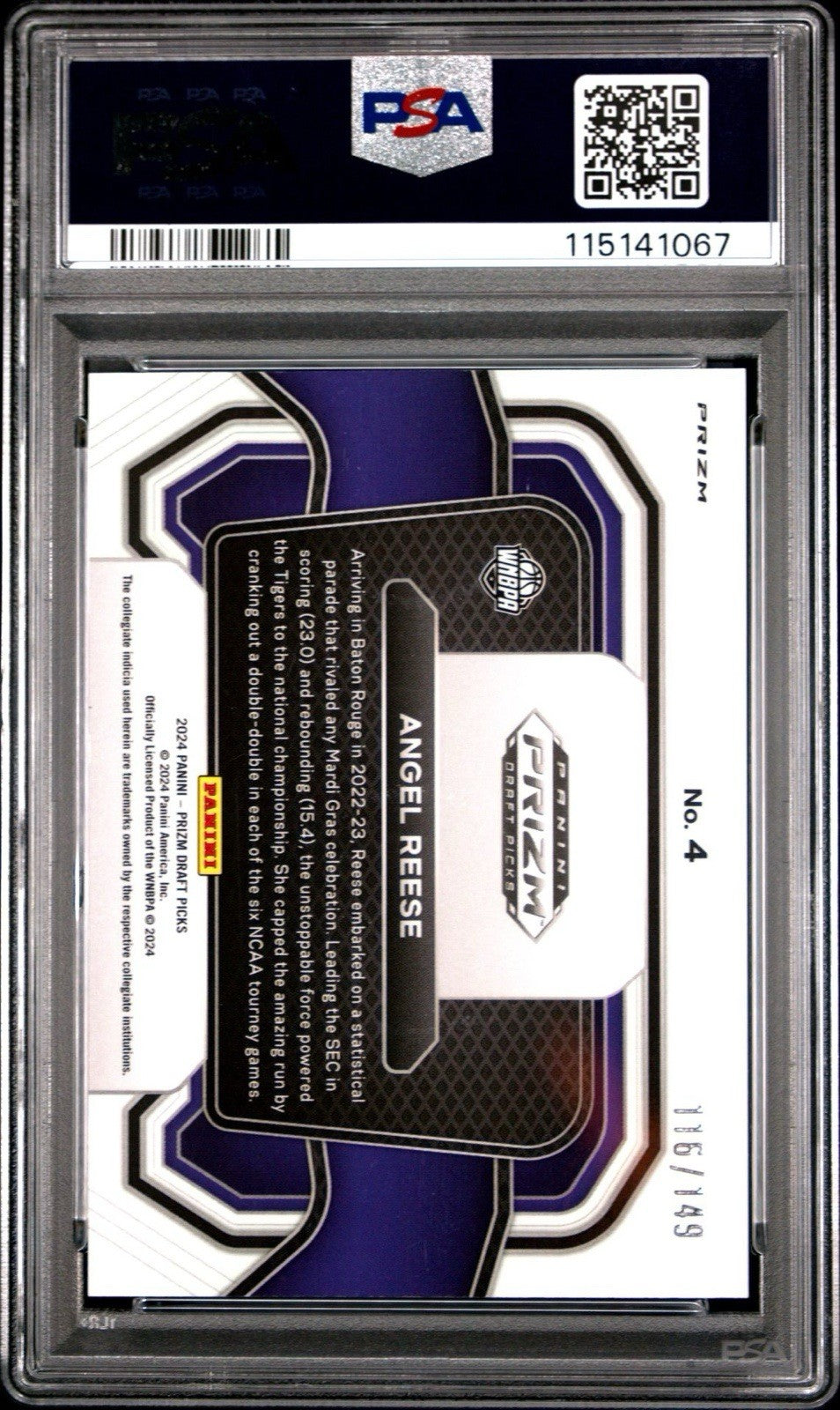 2024 Prizm Draft Picks ANGEL REESE CAMPUS LEGENDS Blue Seismic PSA 9