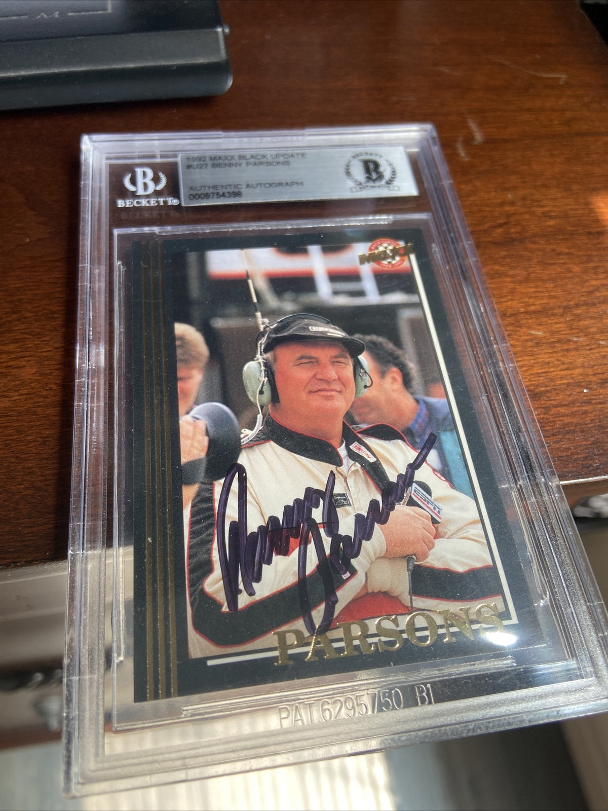 Benny Parsons signed autograph 1992 Maxx Black Update On Card Auto BAS Slabbed