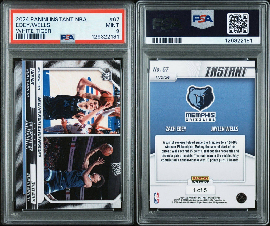 2024-25 Panini Instant Zach Edey/Jaylen Wells - White Tiger #d /5 RC #67 PSA 9