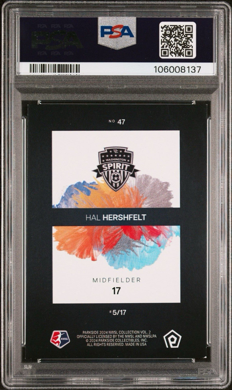 2024 Parkside NWSL Vol 2 Hal Hershfelt Numerics #47 SSP /17 - PSA 7 NM Pop 1
