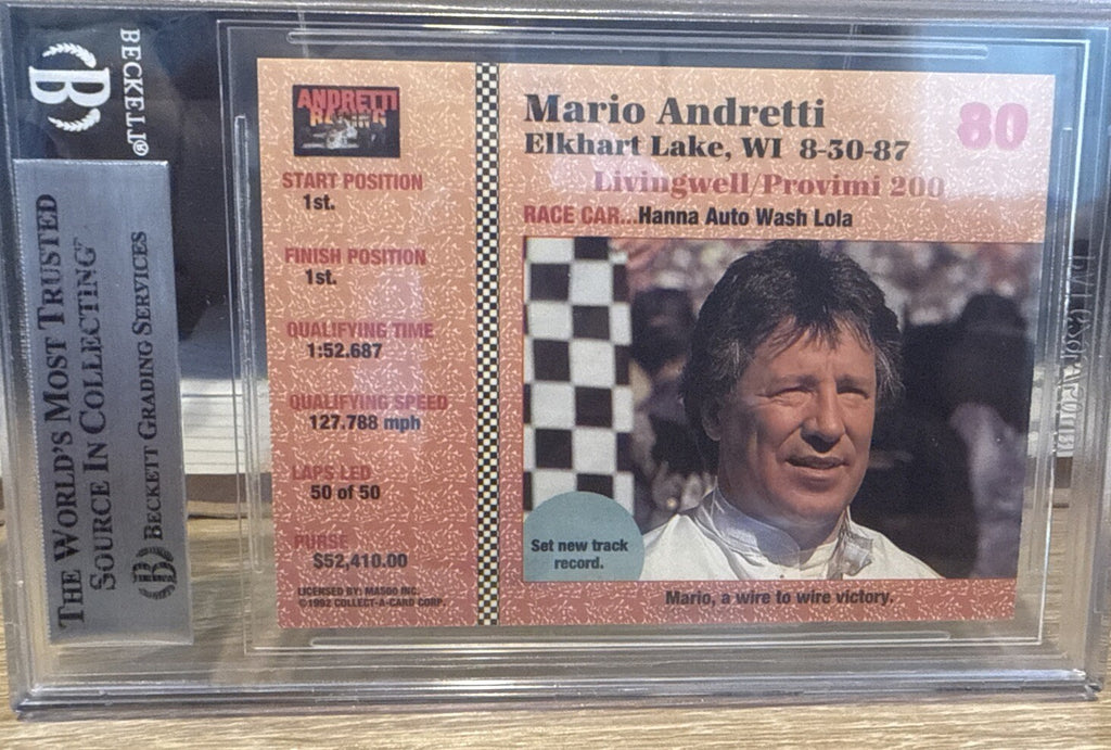 MARIO ANDRETTI Signed 1992 Collect A Card #80 Beckett BAS encased Indy Racing