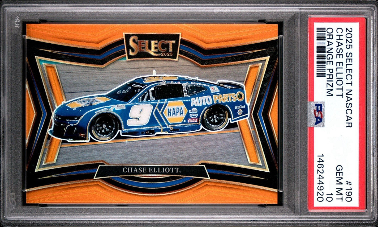 2025 Panini Select Pit Road Orange Prizm #d /49 Chase Elliott #190 PSA 10 Gem
