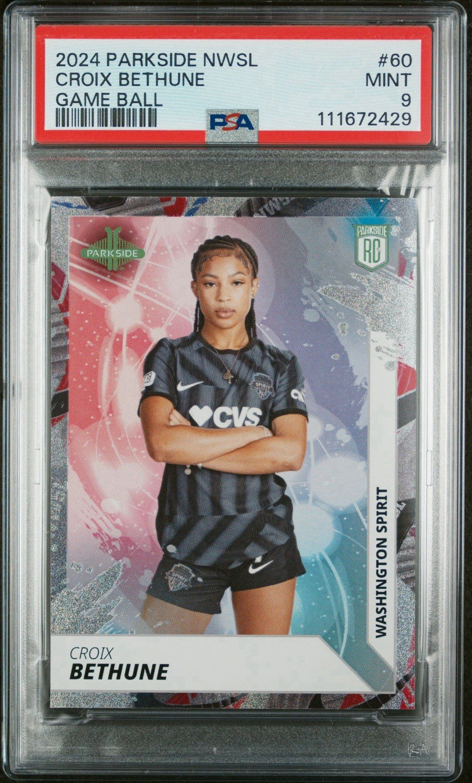2024 Parkside NWSL Vol 1 Game Ball 01/27 Croix Bethune #60 RC PSA 9 Mint