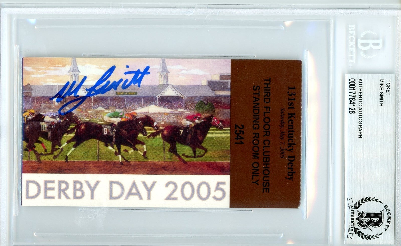 Mike Smith Signed 2005 Kentucky Derby Ticket Stub - BAS Beckett Slab