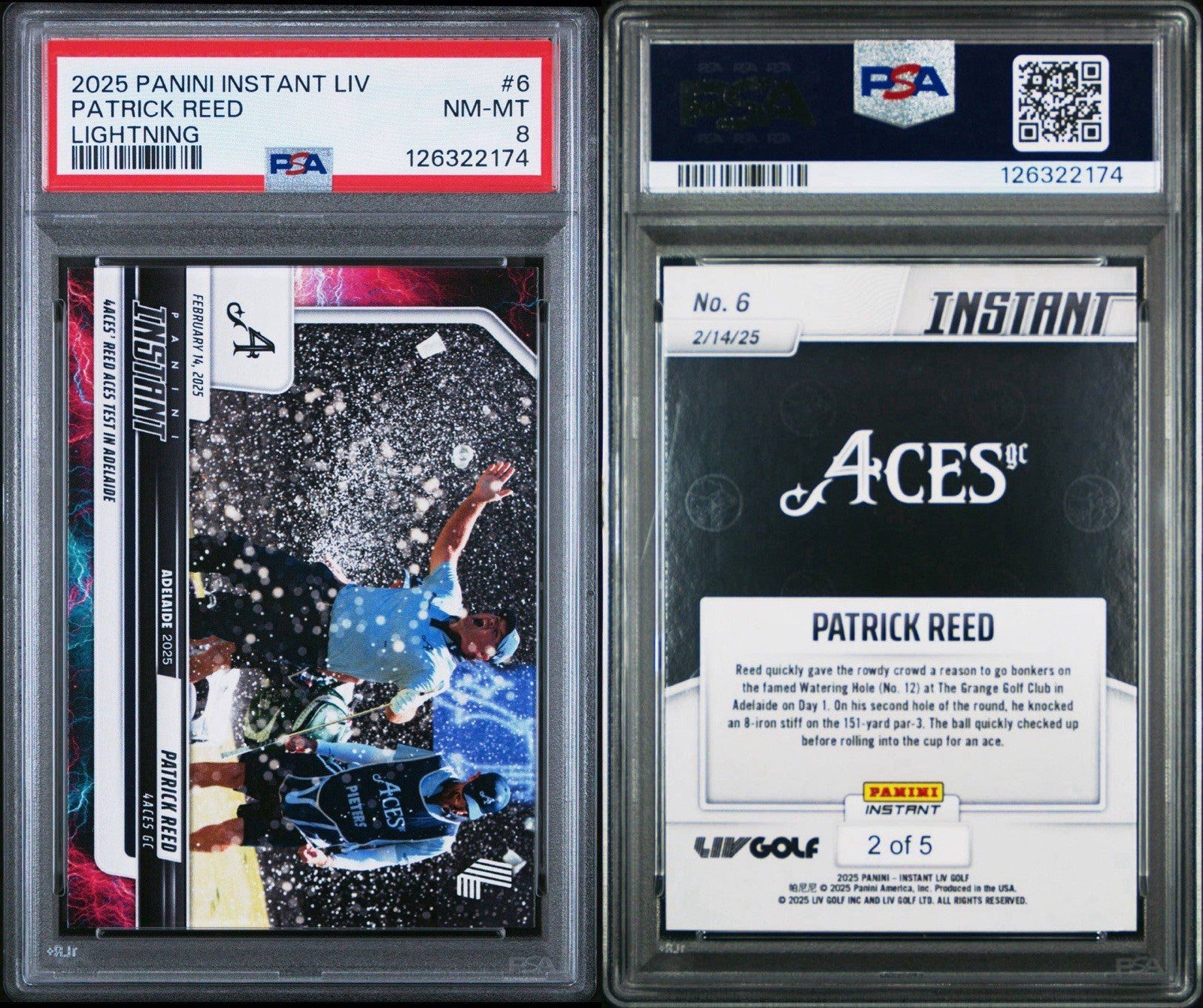 2025 PANINI INSTANT LIV GOLF #6 - Patrick Reed Lightning #d /5 - PSA 8