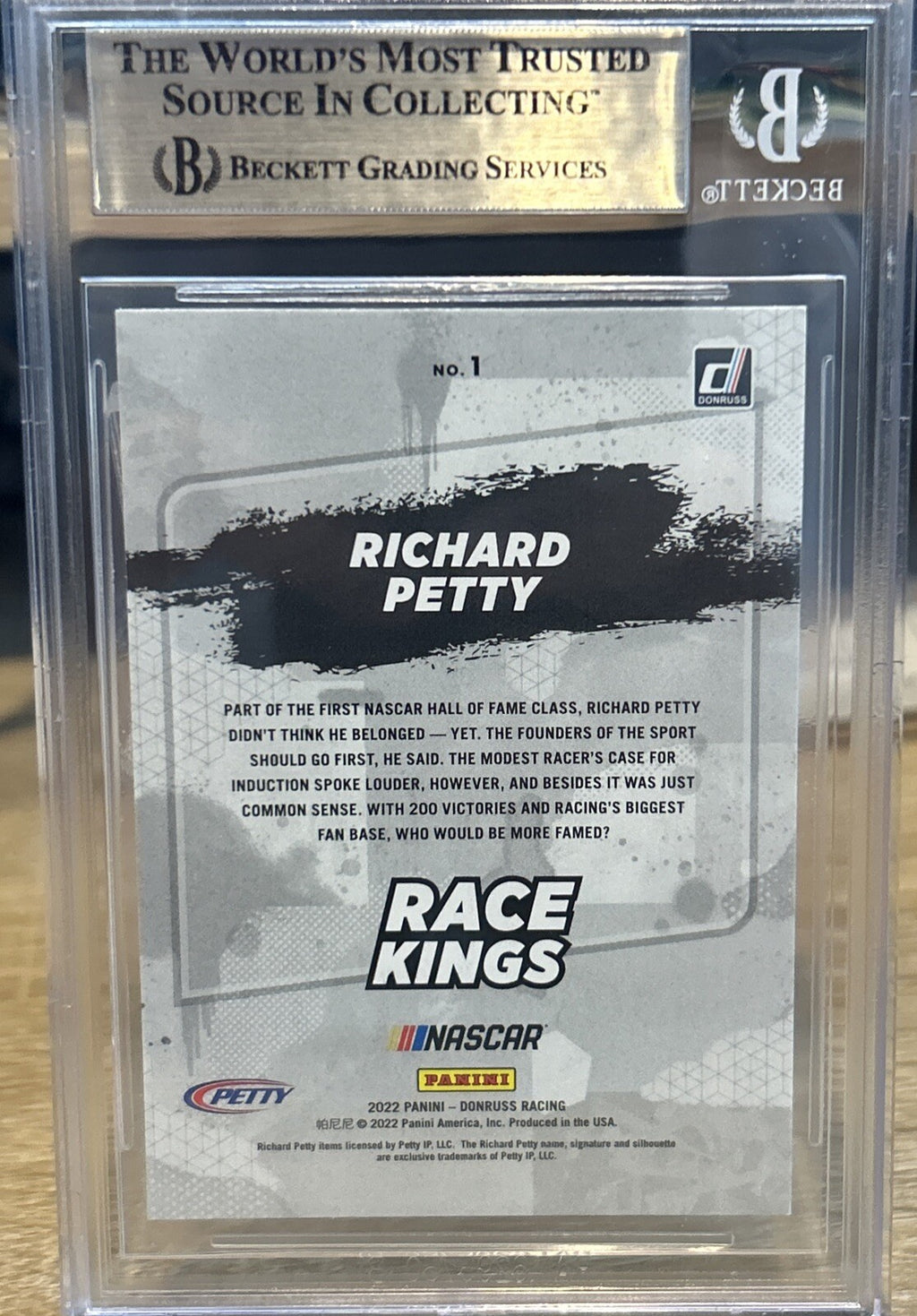 Signed Richard Petty 2022 Donruss Race Kings #1 BAS Beckett Slabbed