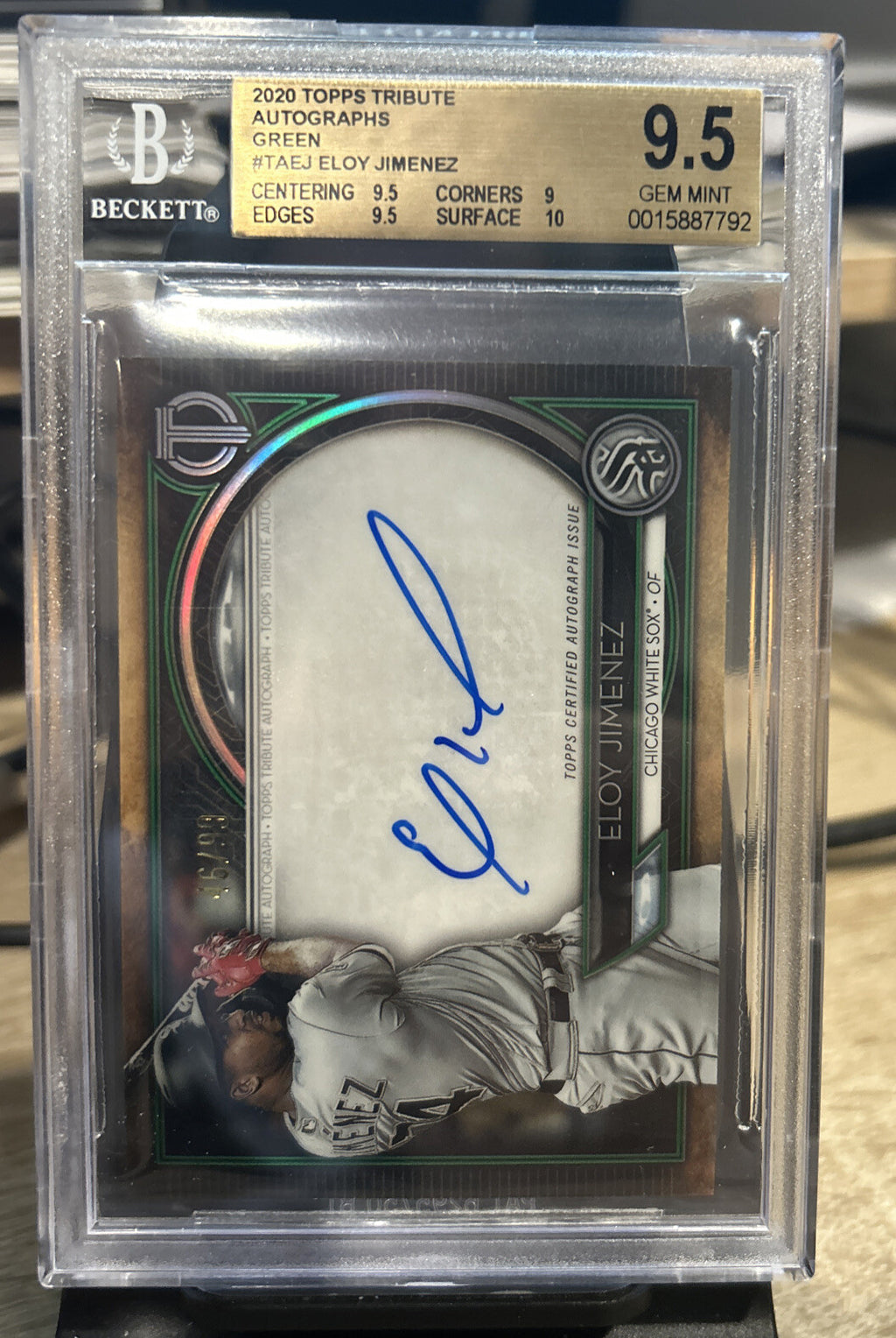 2020 Topps Tribute Eloy Jimenez autographs Green /99 BGS 9.5 Auto 10 Gem Mint